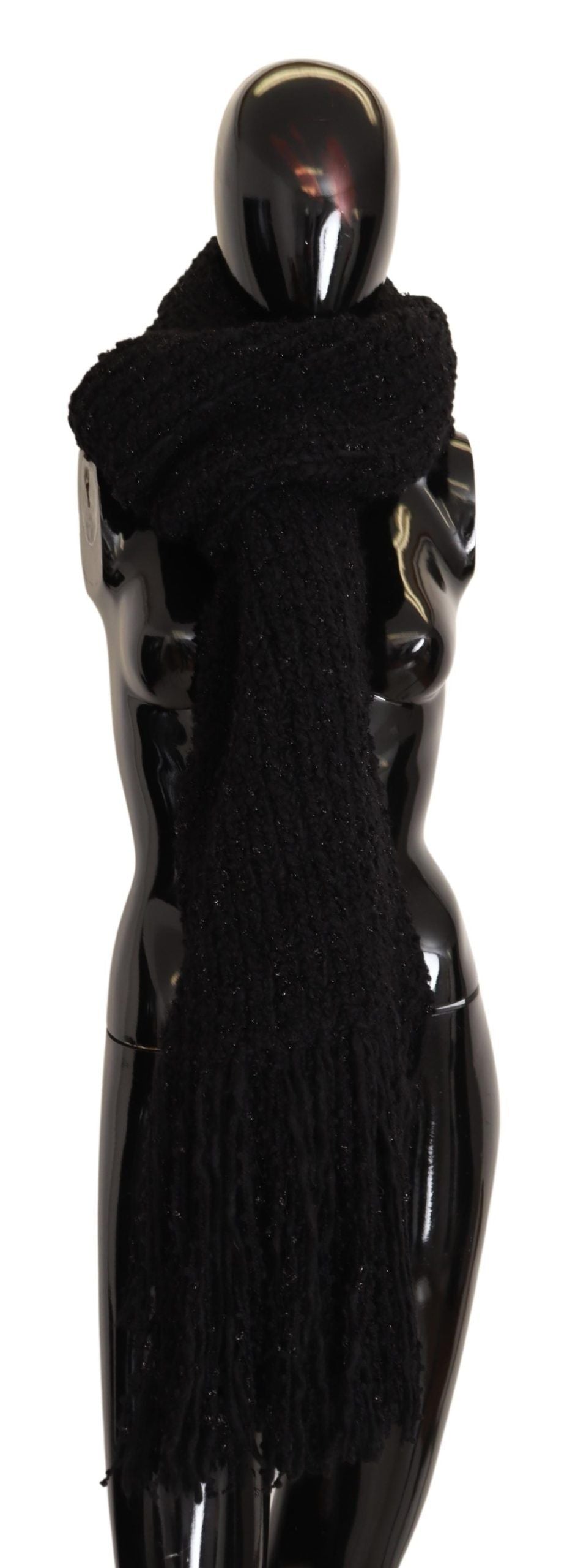Dolce & Gabbana Black Virgin Wool Knitted Wrap Shawl Scarf Dolce & Gabbana