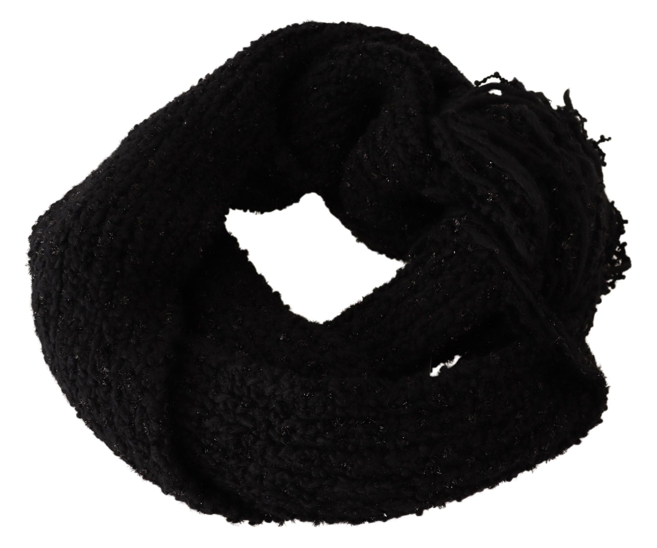 Dolce & Gabbana Black Virgin Wool Knitted Wrap Shawl Scarf Dolce & Gabbana