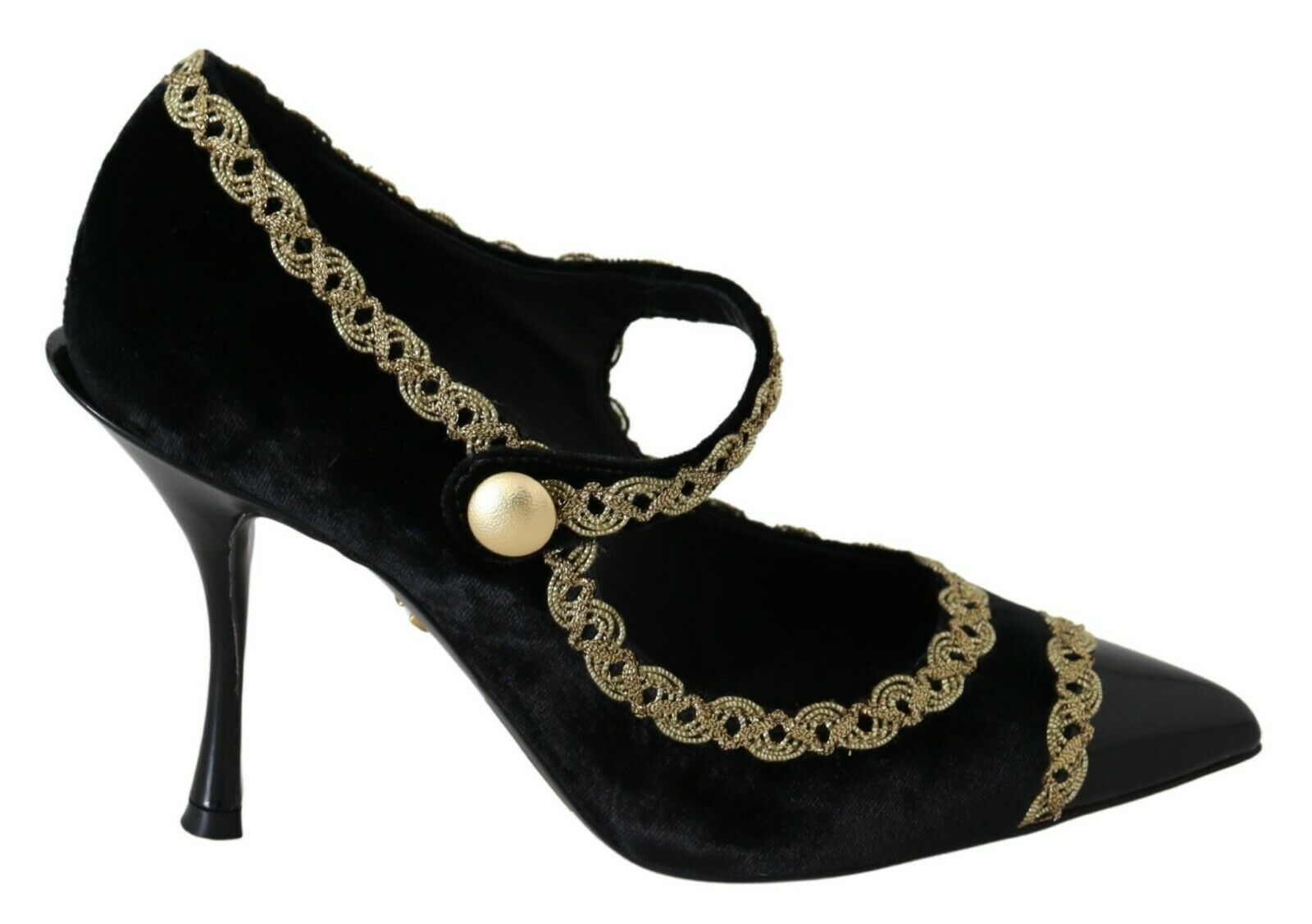 Dolce & Gabbana Black Embellished Velvet Mary Jane Pumps Shoes Dolce & Gabbana
