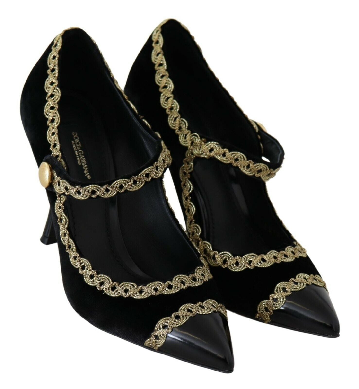Dolce & Gabbana Black Embellished Velvet Mary Jane Pumps Shoes Dolce & Gabbana
