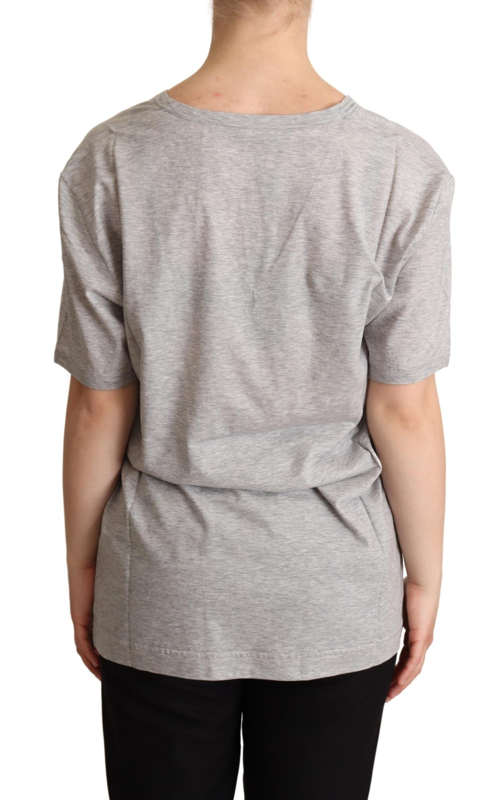 Dolce & Gabbana Gray Solid 100% Cotton V-neck Top T-shirt Dolce & Gabbana