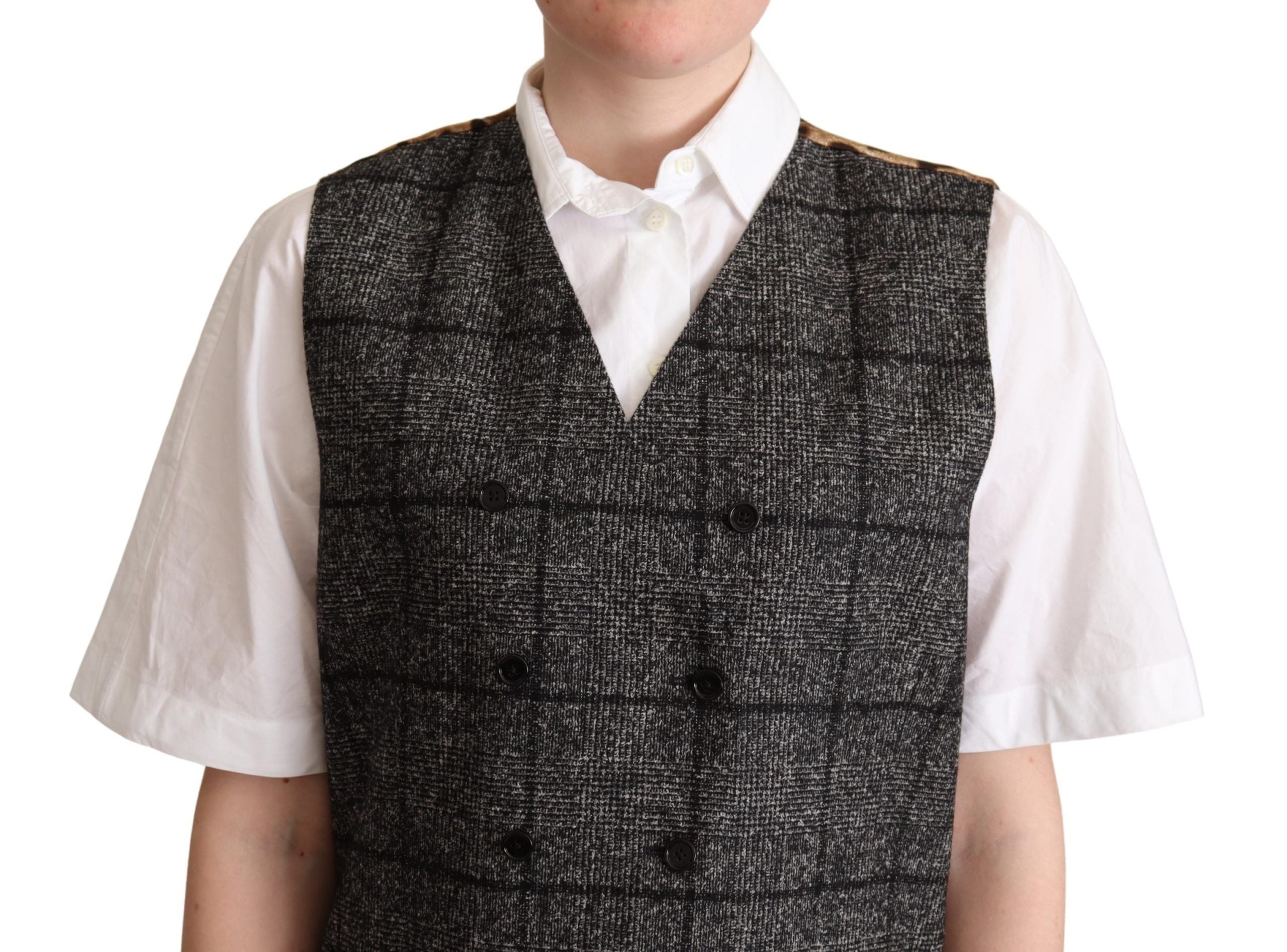 Dolce & Gabbana Gray Wool Leopard Print Waistcoat Vest Dolce & Gabbana