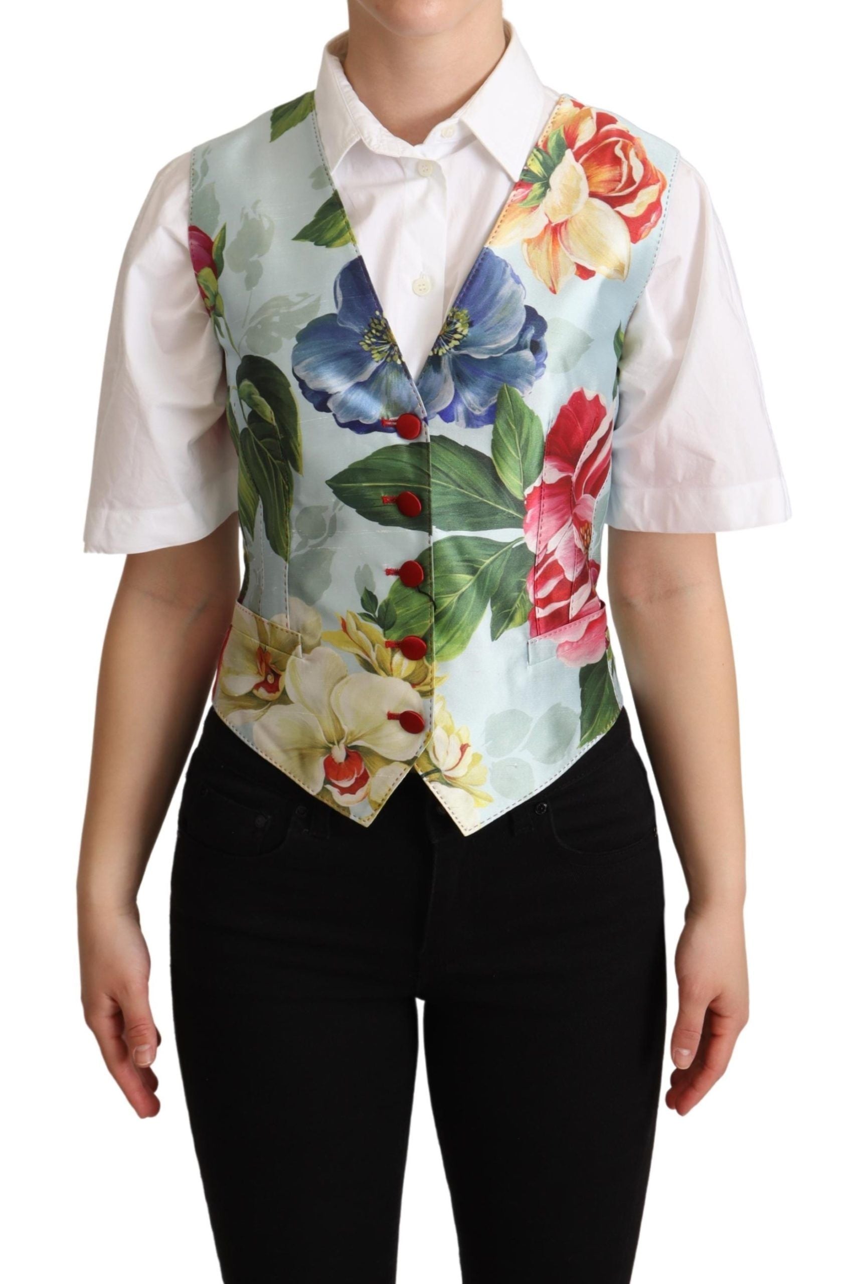 Dolce & Gabbana Mint Green Floral Silk Waistcoat Vest Dolce & Gabbana