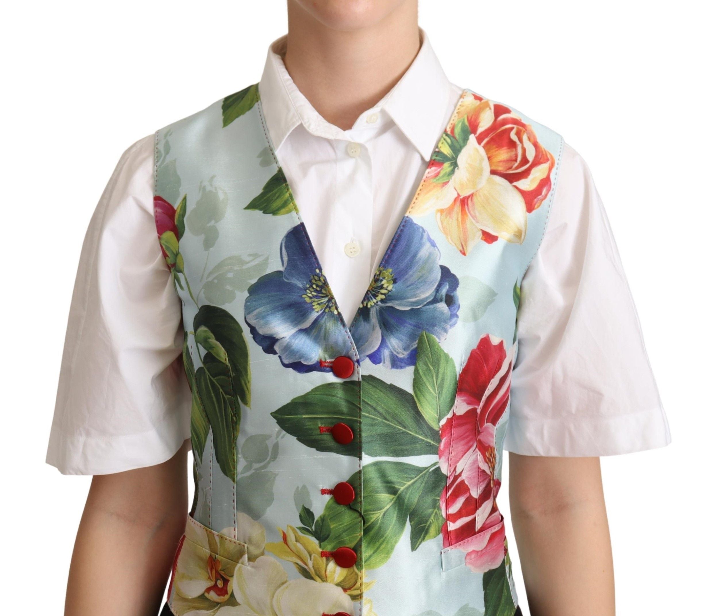 Dolce & Gabbana Mint Green Floral Silk Waistcoat Vest Dolce & Gabbana