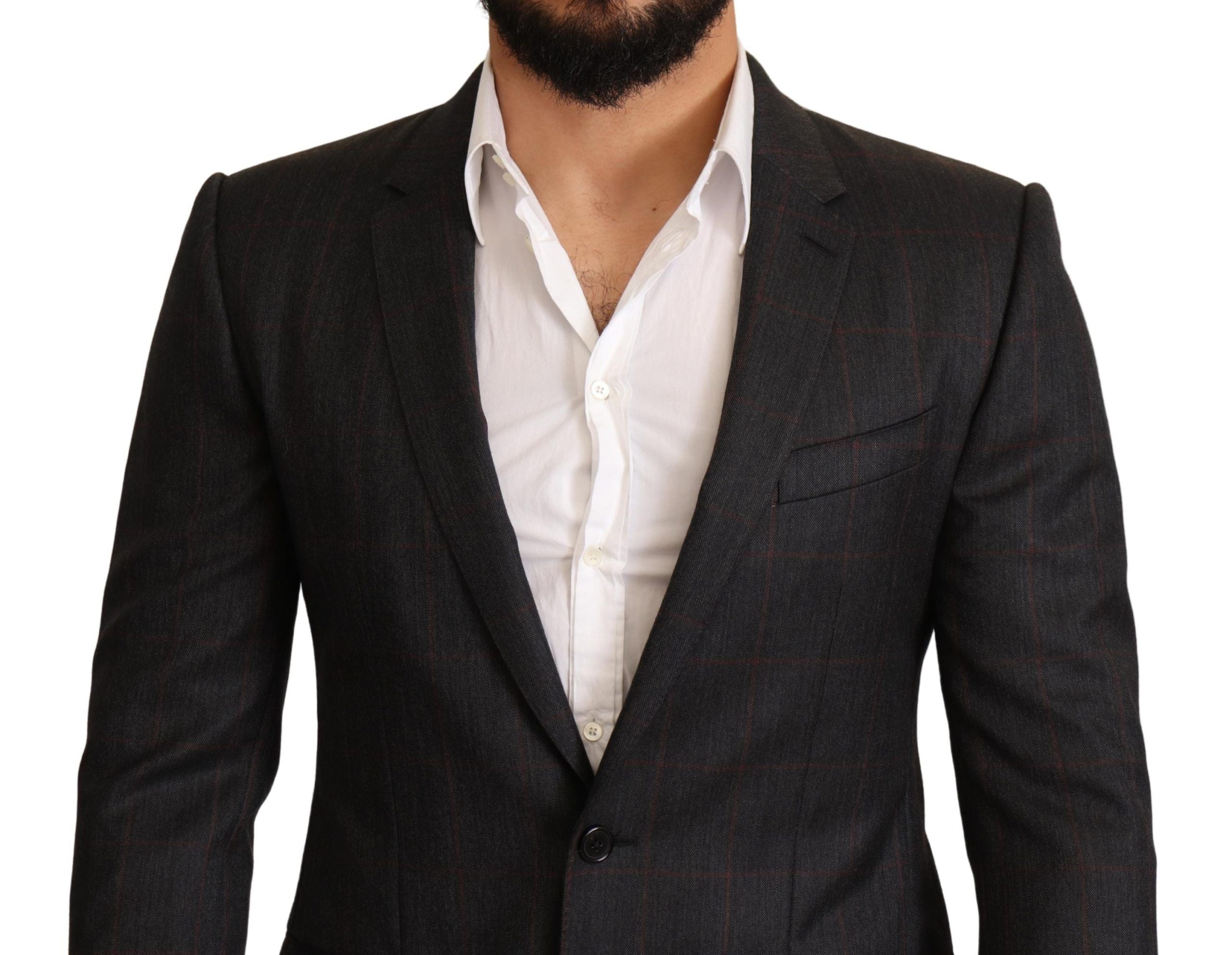 Dolce & Gabbana Gray Check Wool Slim Fit Blazer Jacket Dolce & Gabbana