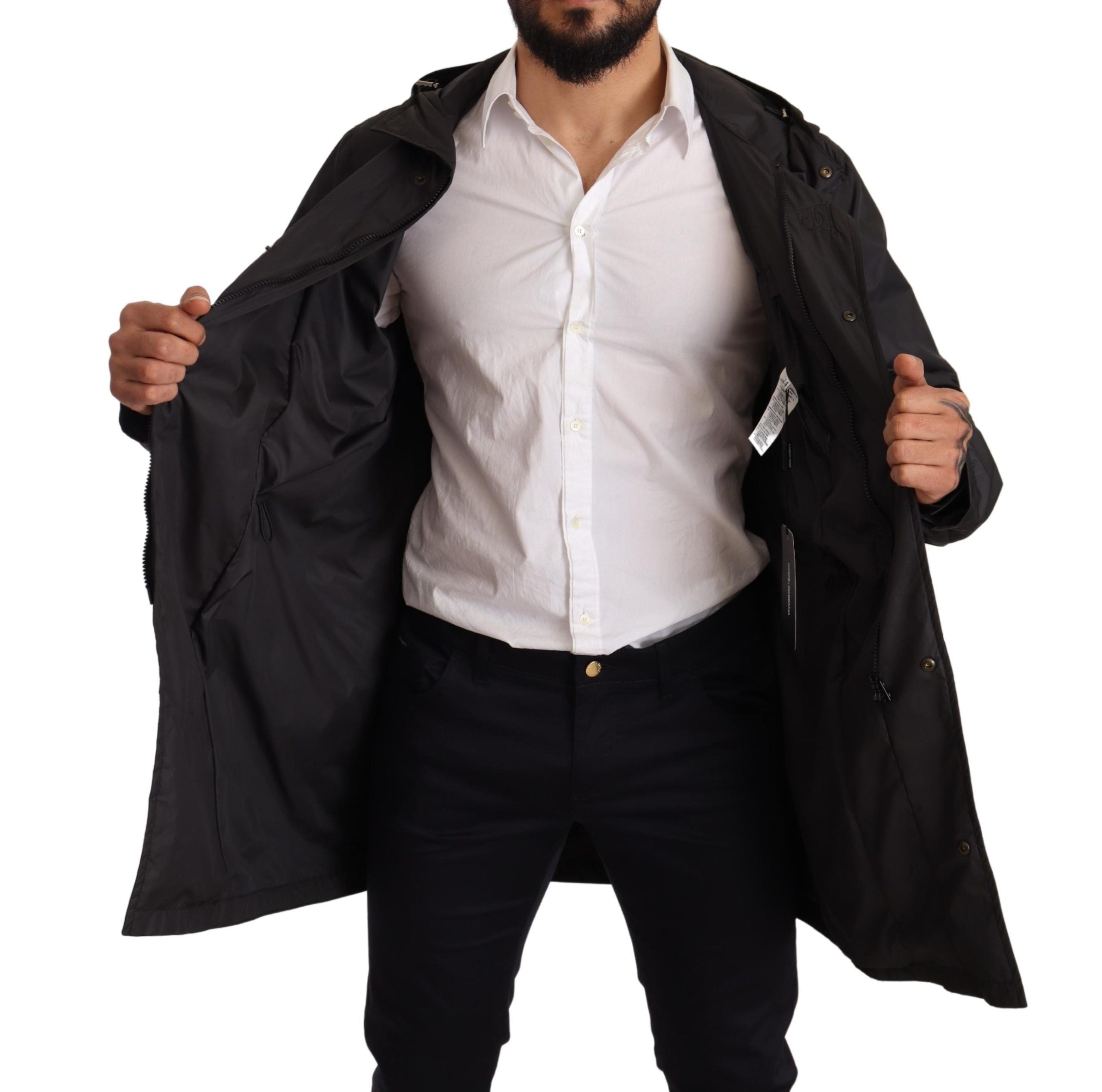 Dolce & Gabbana Black Hooded Mens Trench Coat Jacket Dolce & Gabbana
