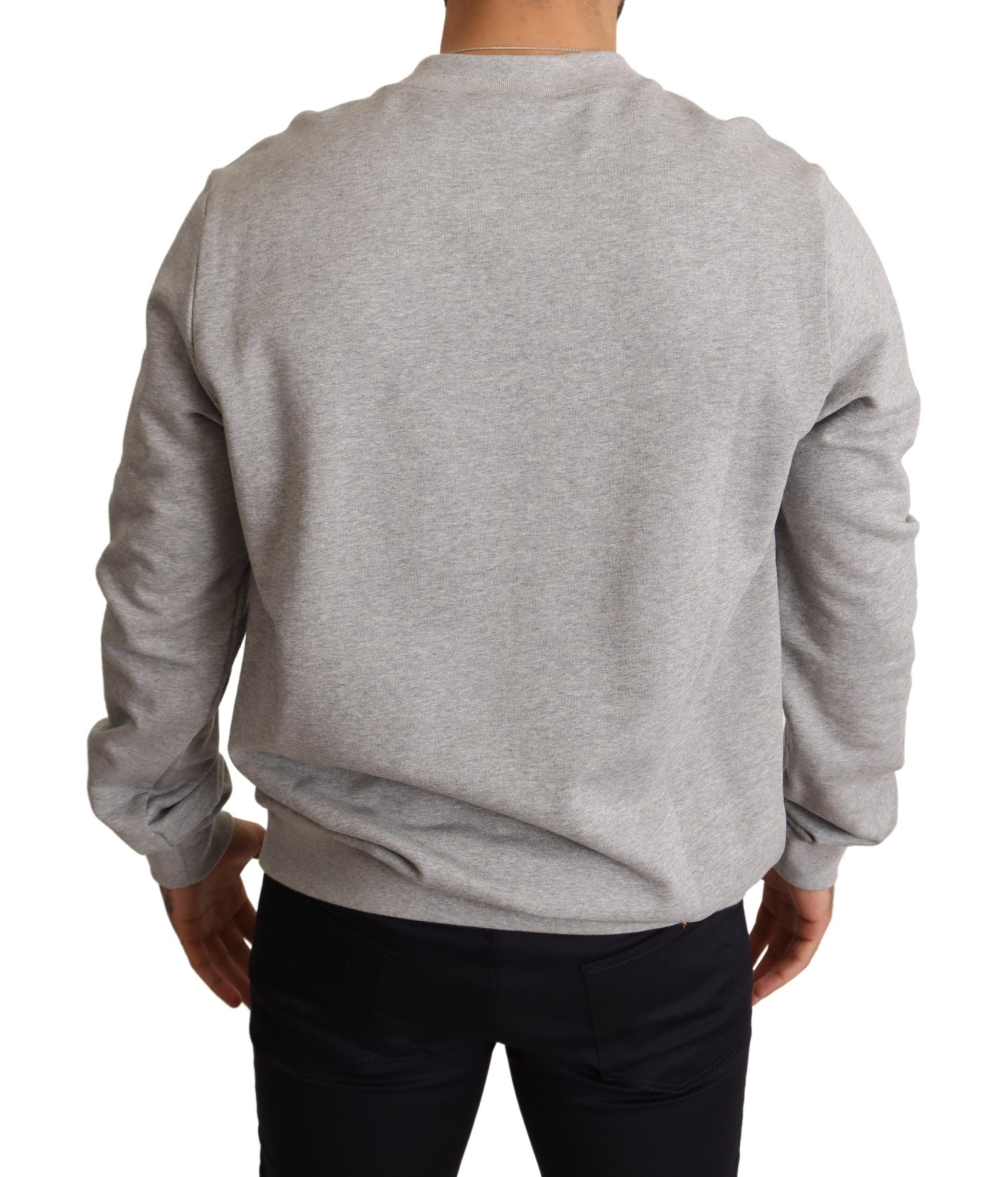 Dolce & Gabbana Gray Crown King Print Cotton Sweater Dolce & Gabbana