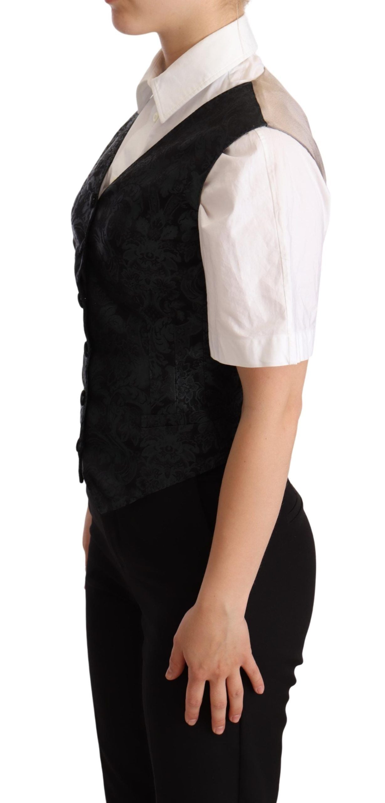 Dolce & Gabbana Black Jacquard Floral Waistcoat Vest Green Dolce & Gabbana