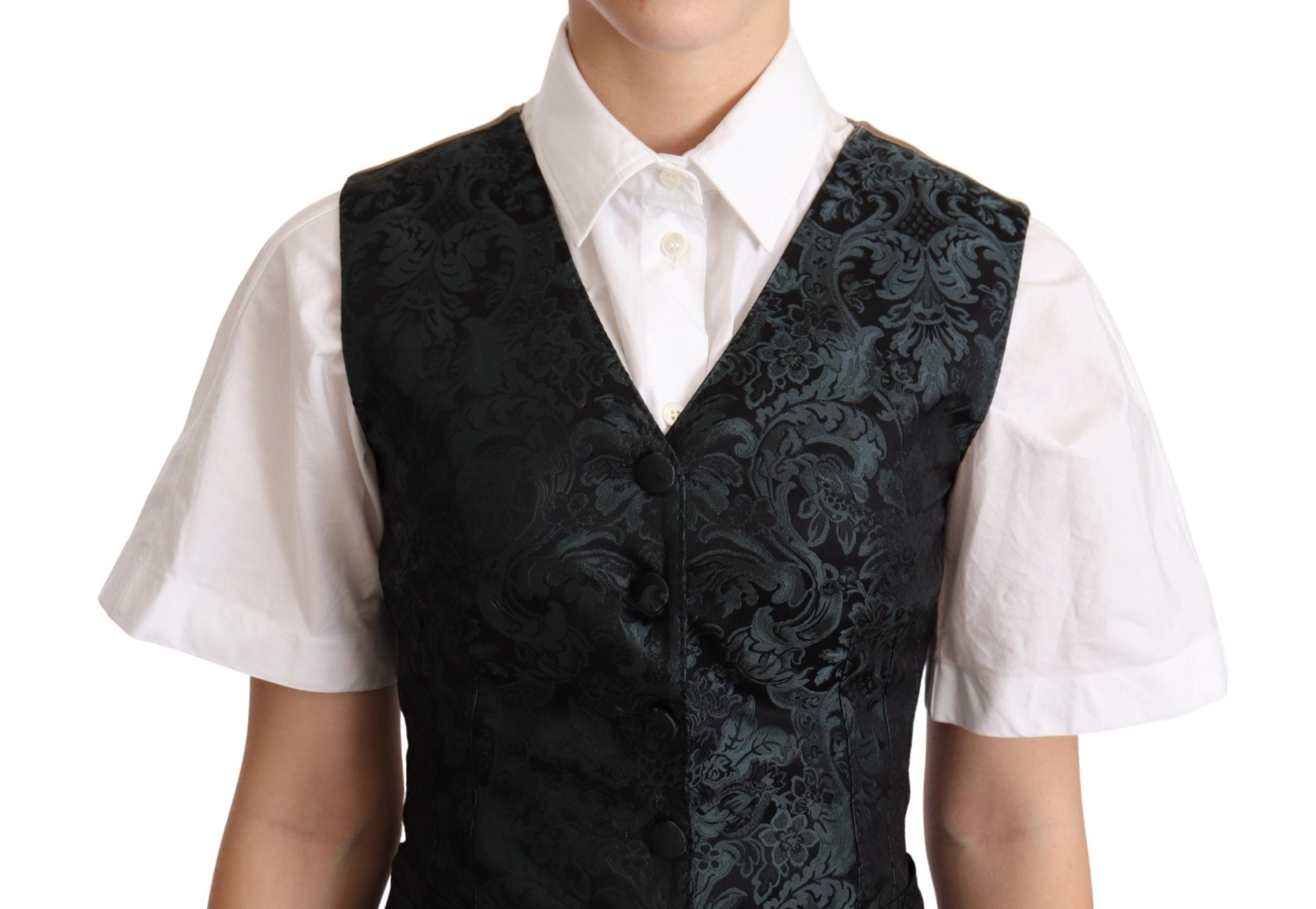 Dolce & Gabbana Black Jacquard Floral Waistcoat Vest Green Dolce & Gabbana