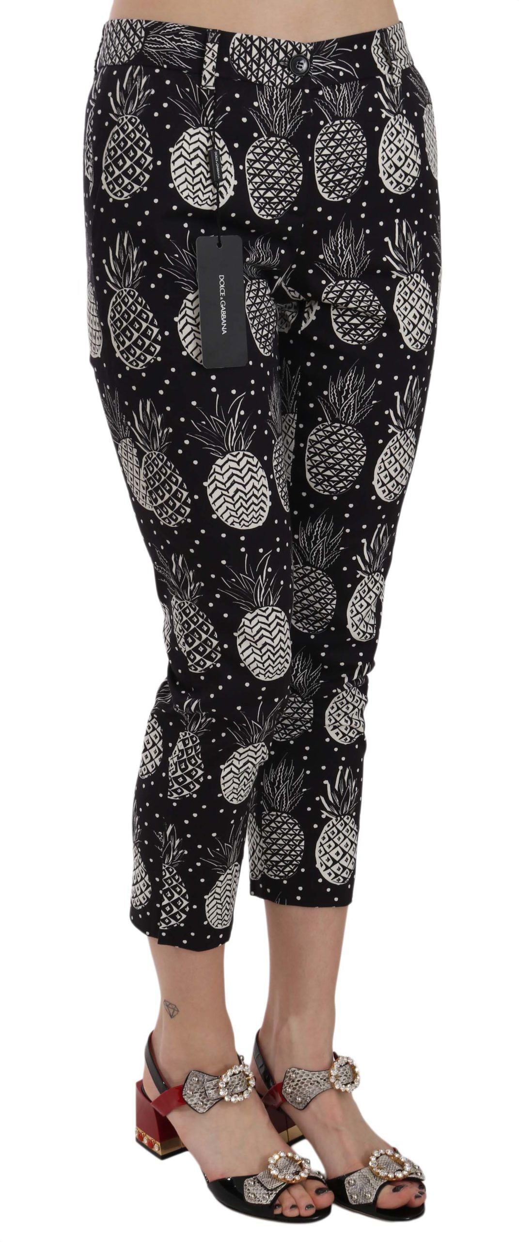 Dolce & Gabbana Black Pineapple Print Skinny Capri Pants Dolce & Gabbana