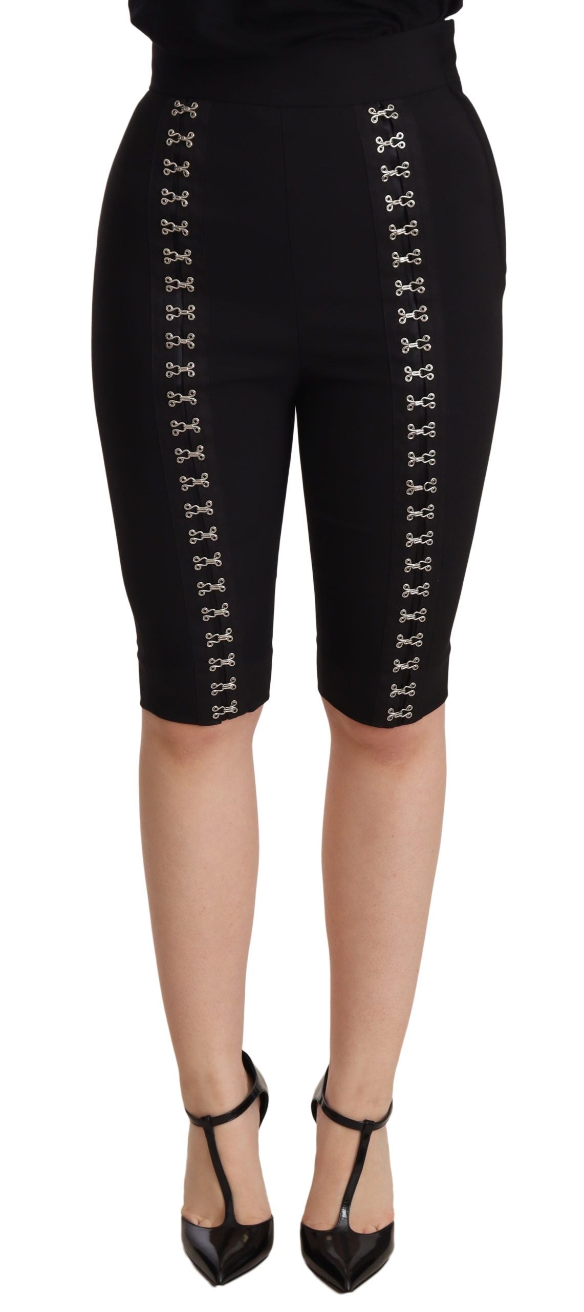 Dolce & Gabbana Black Wool Stretch Slim Fit High Waist Shorts Dolce & Gabbana