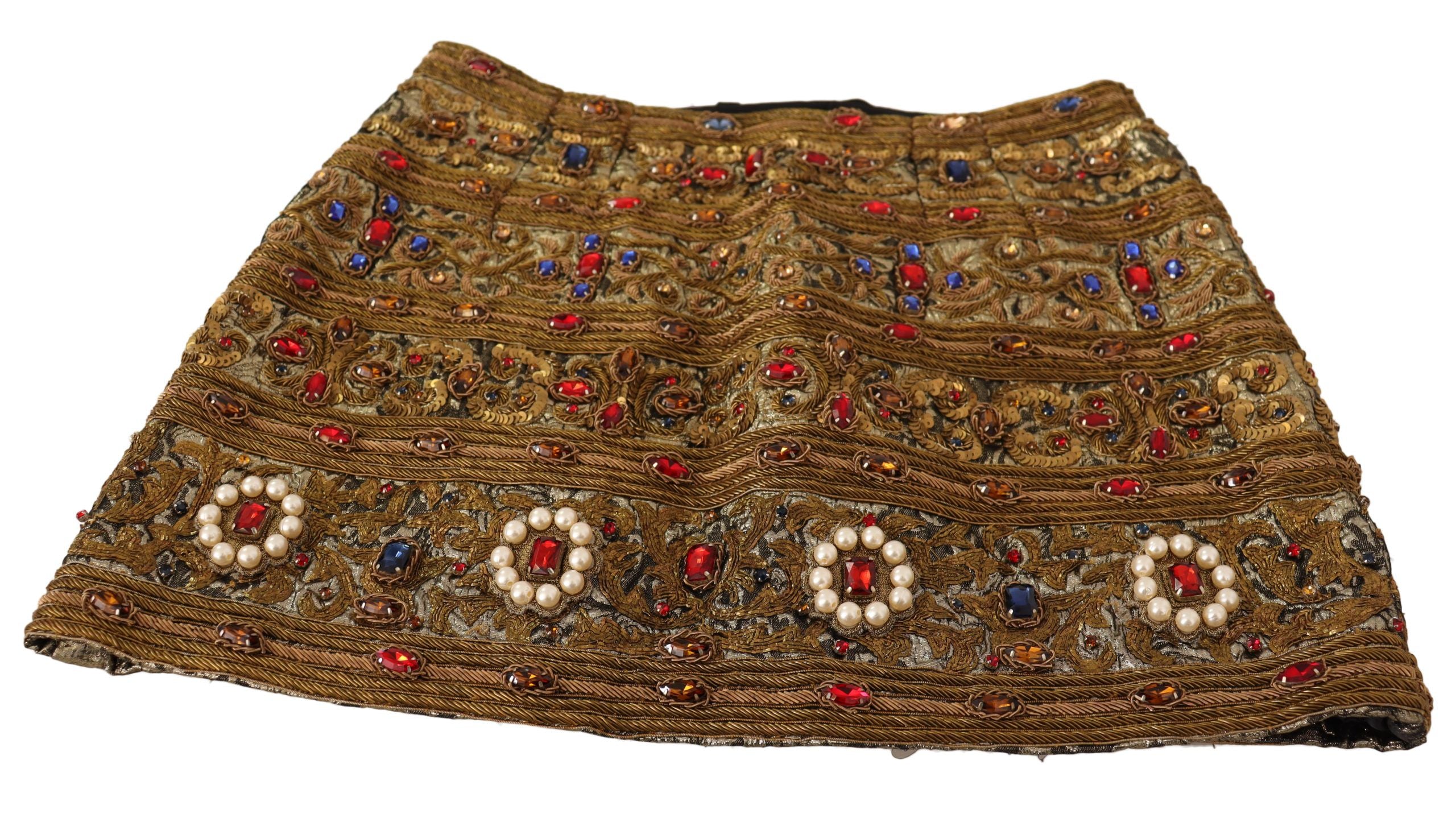 Dolce & Gabbana Gold Crystal Jacquard High Waist Skirt Dolce & Gabbana