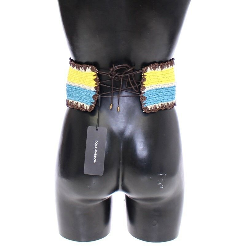 Dolce & Gabbana Yellow Striped Wide Waist Raffia Belt Dolce & Gabbana