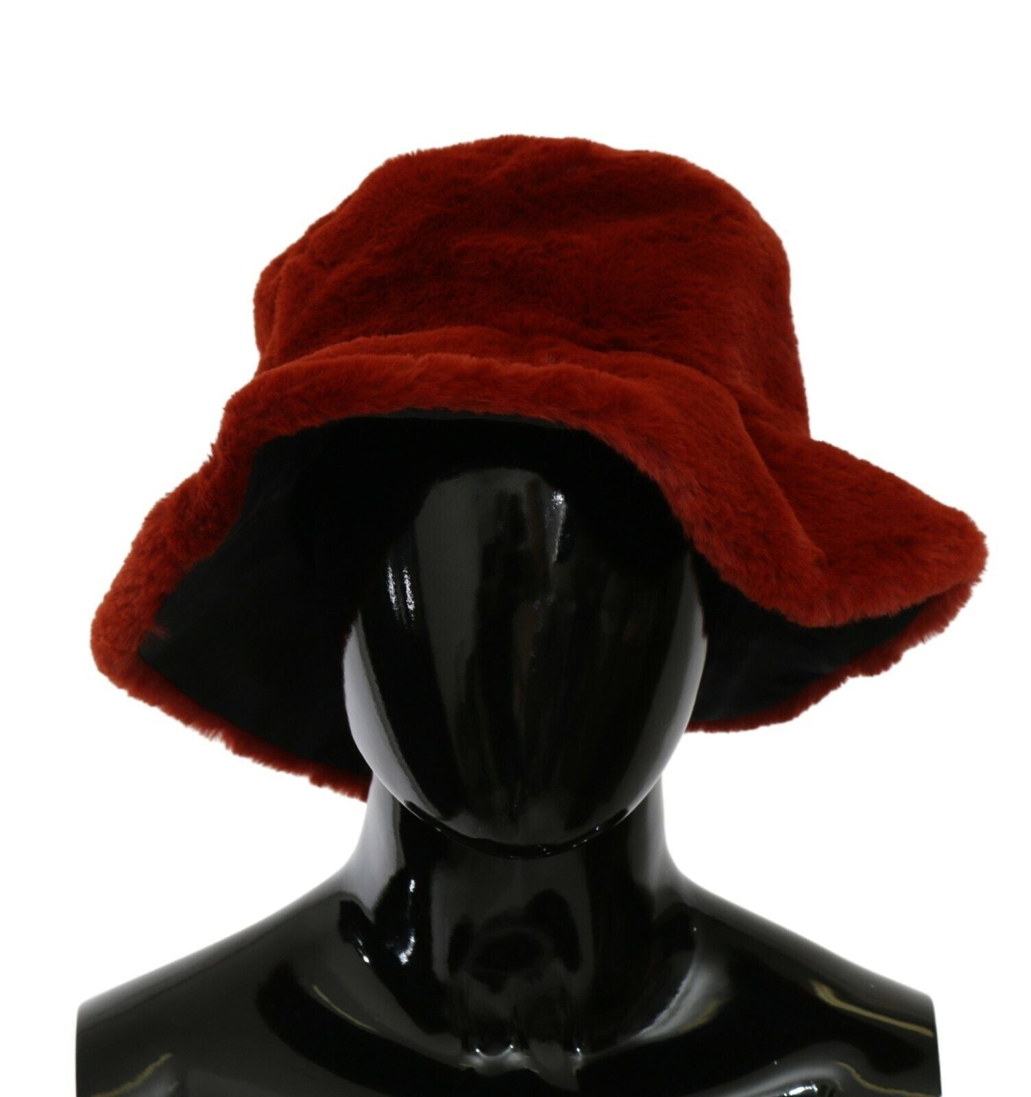Dolce & Gabbana Red Bordeaux Fur Wide Brim Bucket Hat Dolce & Gabbana