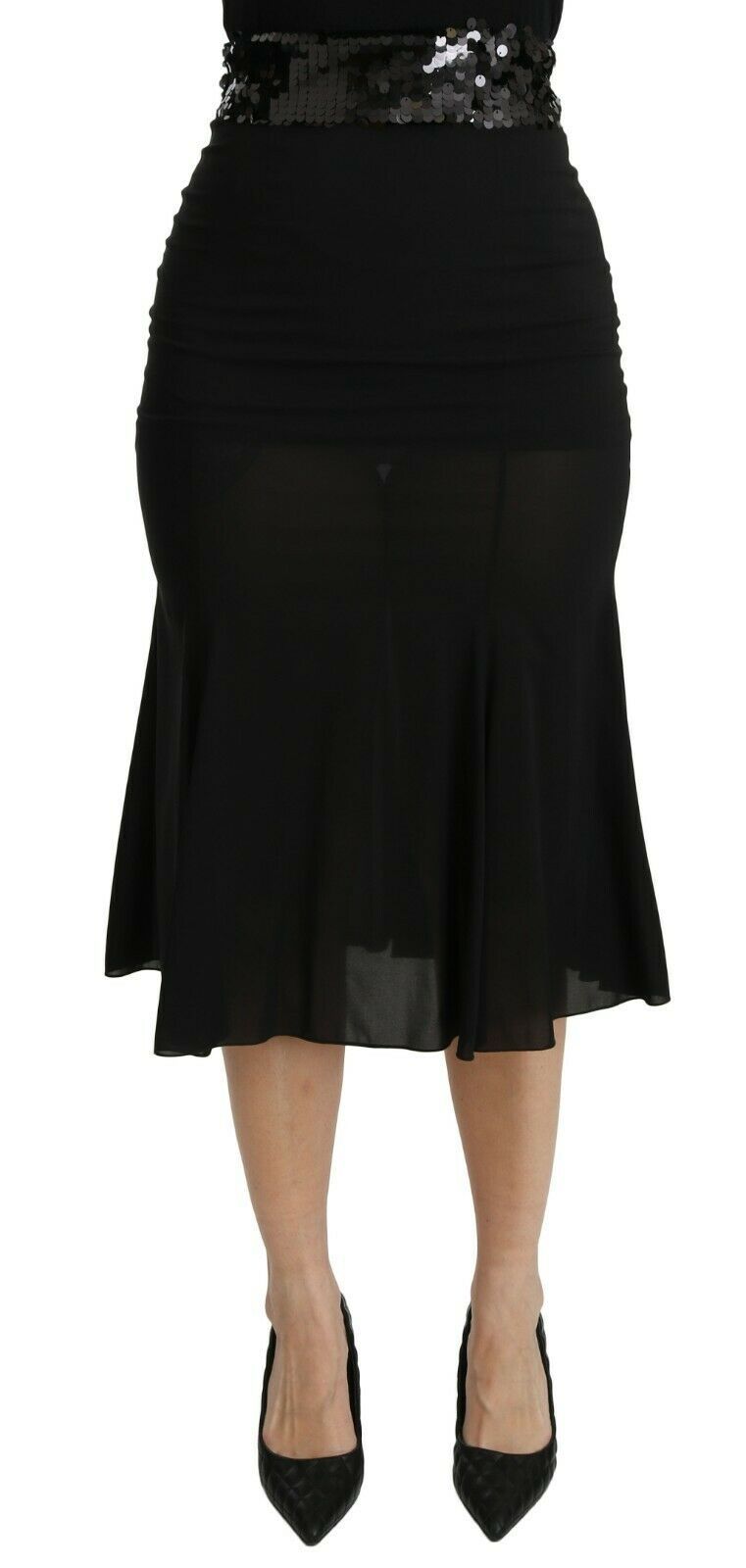 Dolce & Gabbana Black Mermaid High Waist Midi Silk Skirt Dolce & Gabbana