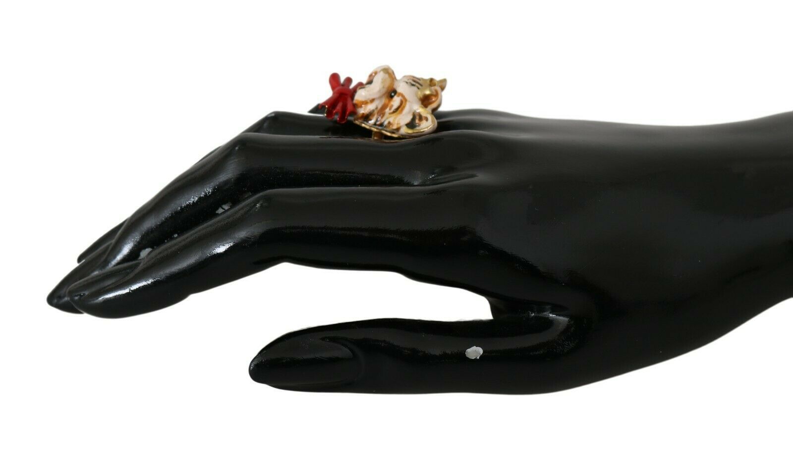 Dolce & Gabbana Gold Brass Resin Beige Dog Pet Branded Accessory Ring Dolce & Gabbana