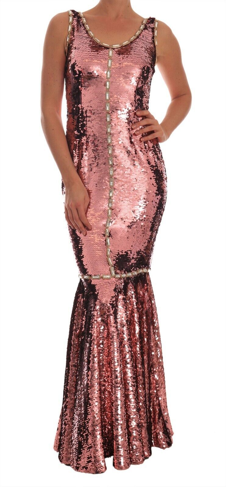 Dolce & Gabbana Pink Sequined Sheath Crystal Dress Gown Dolce & Gabbana
