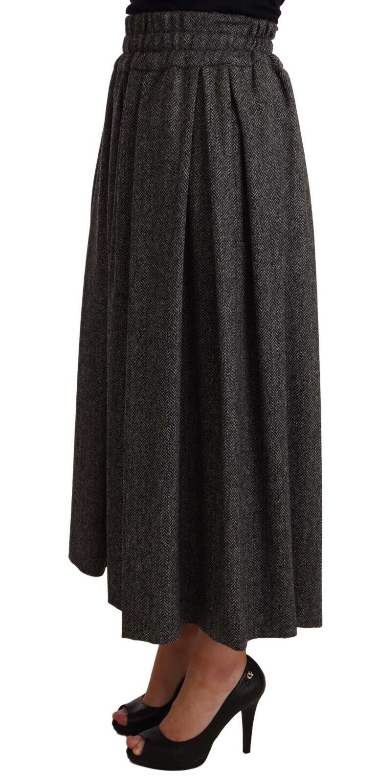 Dolce & Gabbana Gray Wool High Waist A-line PIECE Skirt Dolce & Gabbana