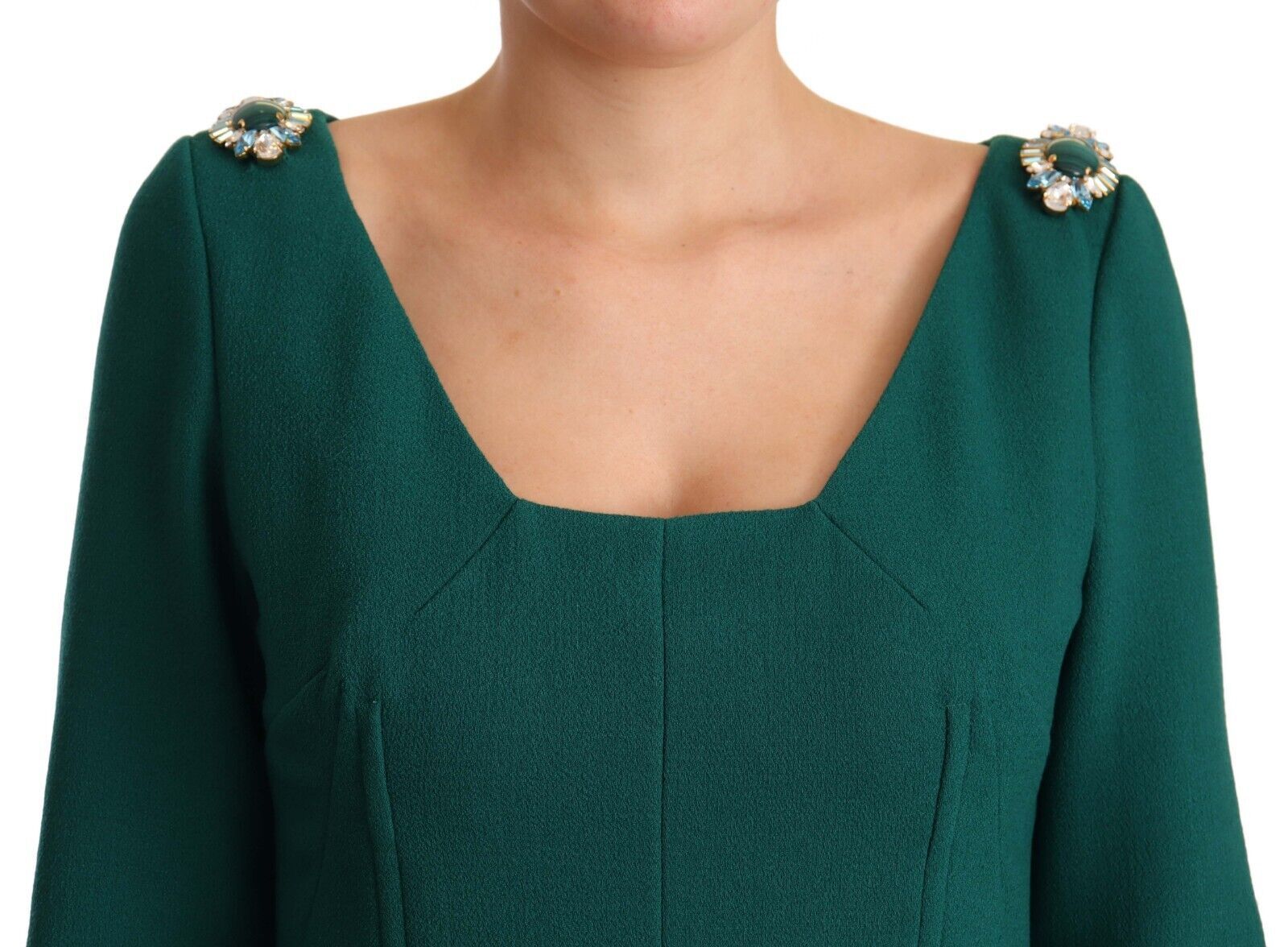 Dolce & Gabbana Green Stretch Crepe Crystal Midi Dress Dolce & Gabbana