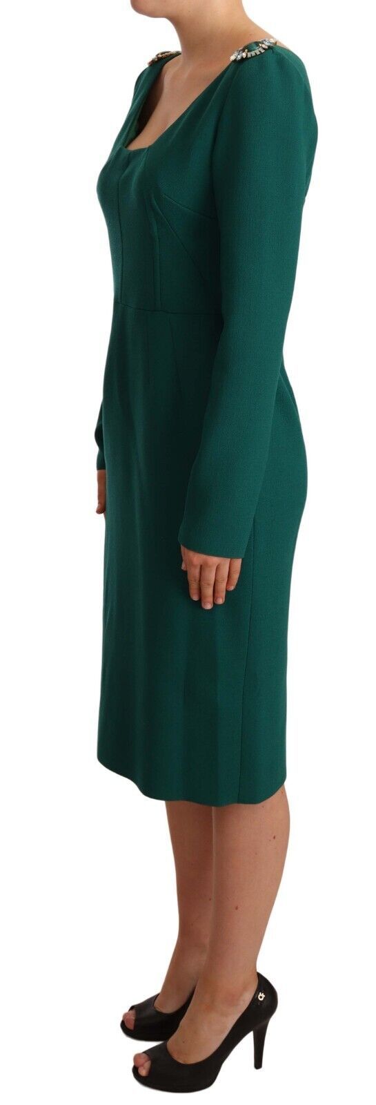 Dolce & Gabbana Green Stretch Crepe Crystal Midi Dress Dolce & Gabbana
