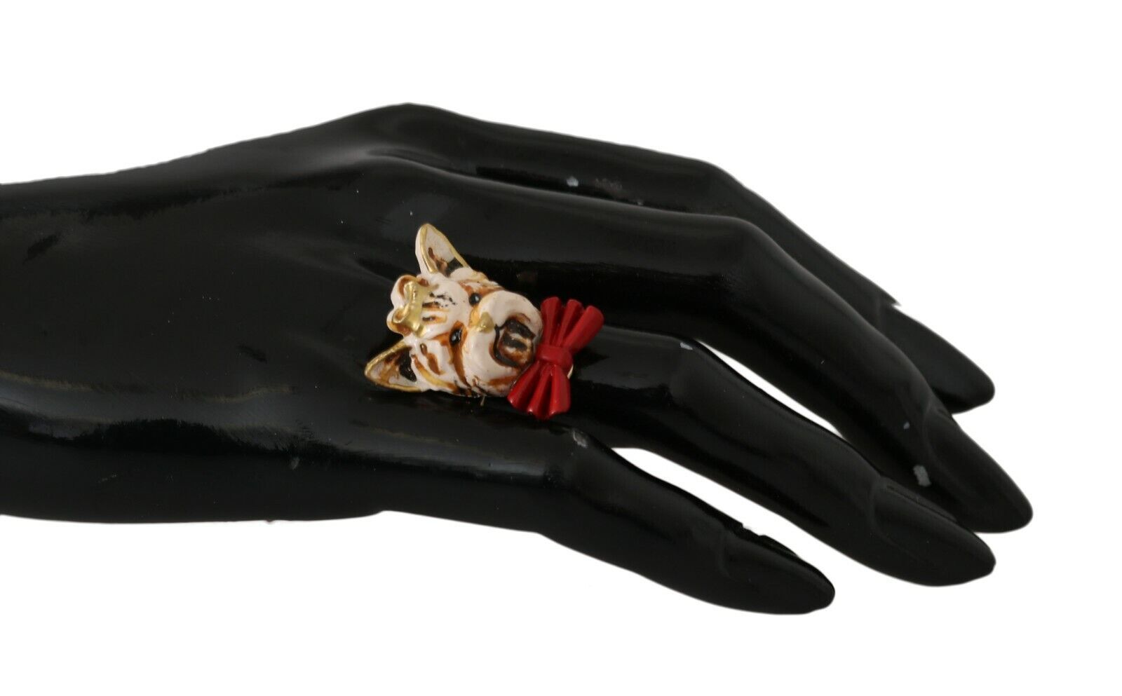 Dolce & Gabbana Beige Dog Pet Branded Accessory Gold Brass Resin Ring Dolce & Gabbana