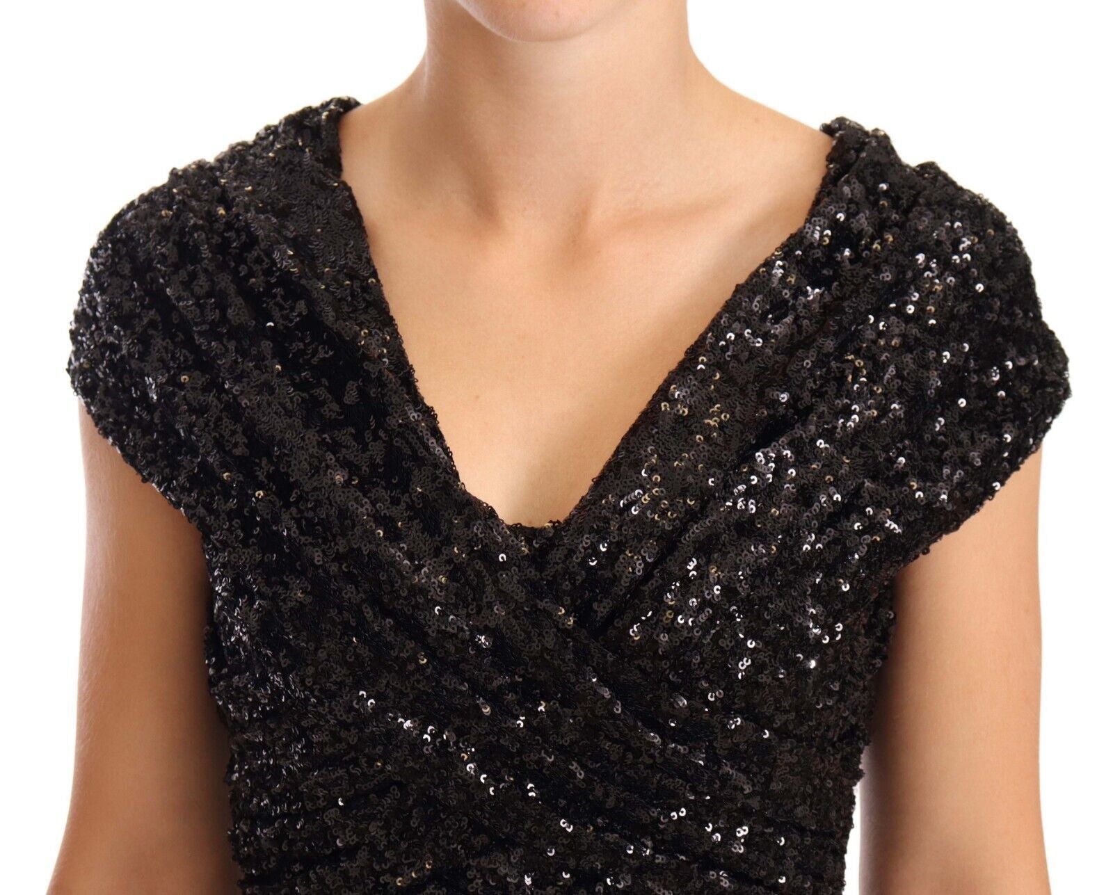 Dolce & Gabbana Black Sequined Open Shoulder Long Gown Dress Dolce & Gabbana