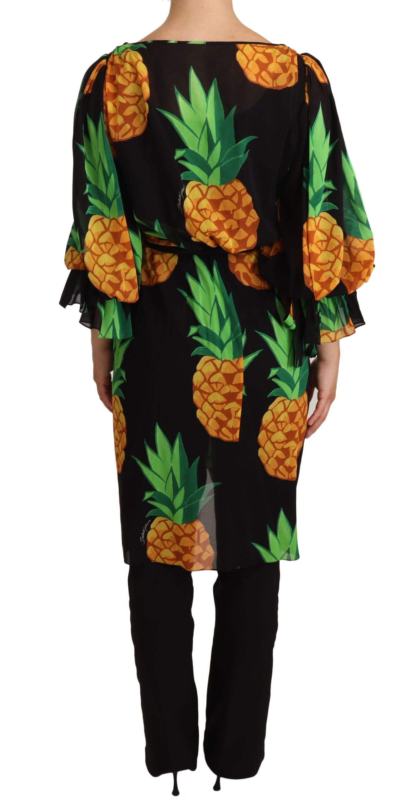 Dolce & Gabbana Black Ananas Print Wrap Stretch Silk Dress Dolce & Gabbana
