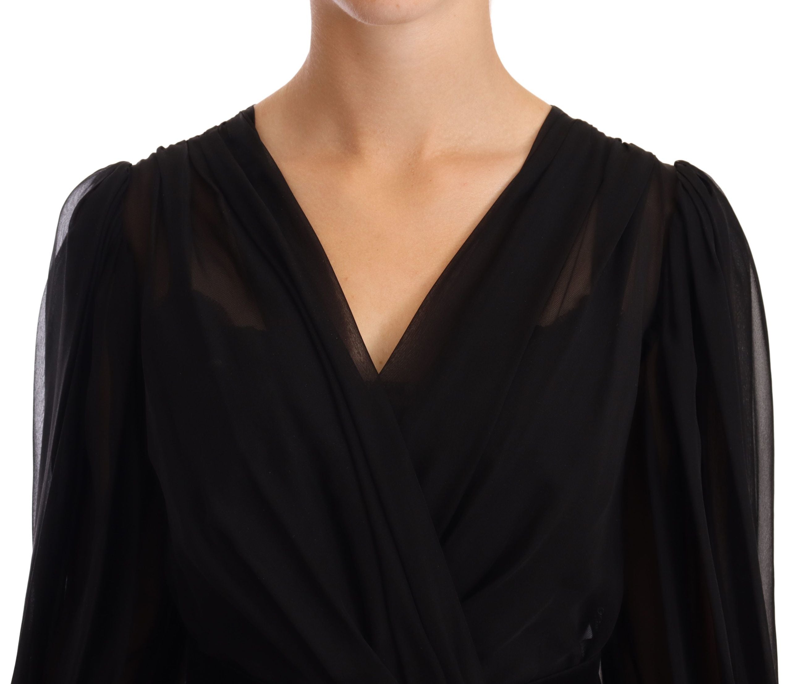 Dolce & Gabbana Black Mesh Pleated Mini Silk Stretch Dress Dolce & Gabbana