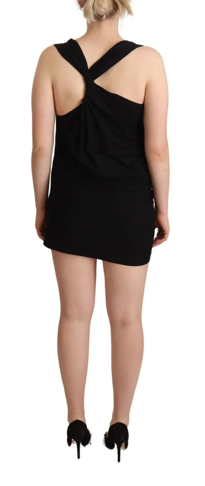 Roberto Cavalli Black Sleeveless Cotton Sheath Mini Dress Roberto Cavalli