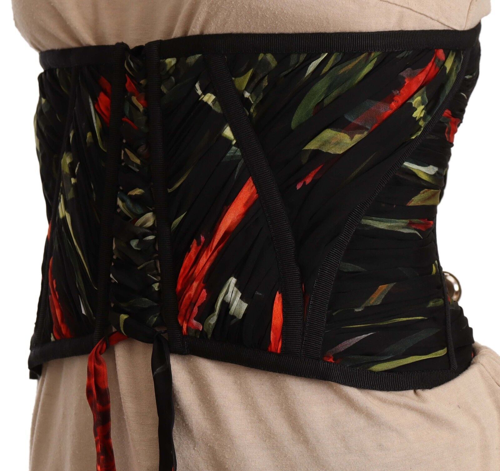 Dolce & Gabbana Black Corset Belt Stretch Waist Strap Silk Top Dolce & Gabbana