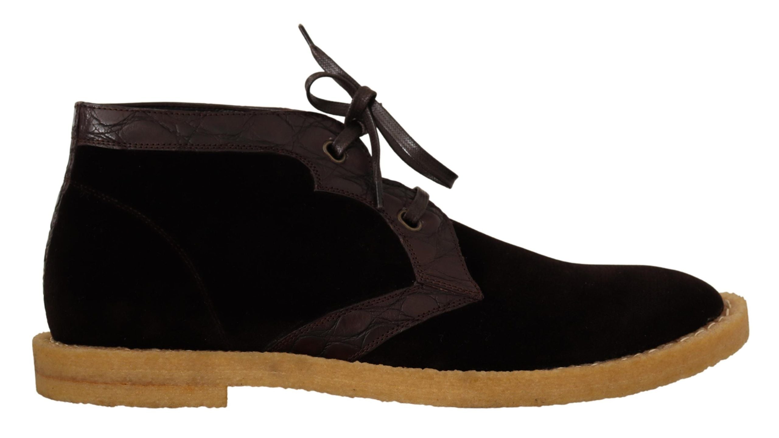 Dolce & Gabbana Brown Velvet Exotic Leather Boots Dolce & Gabbana