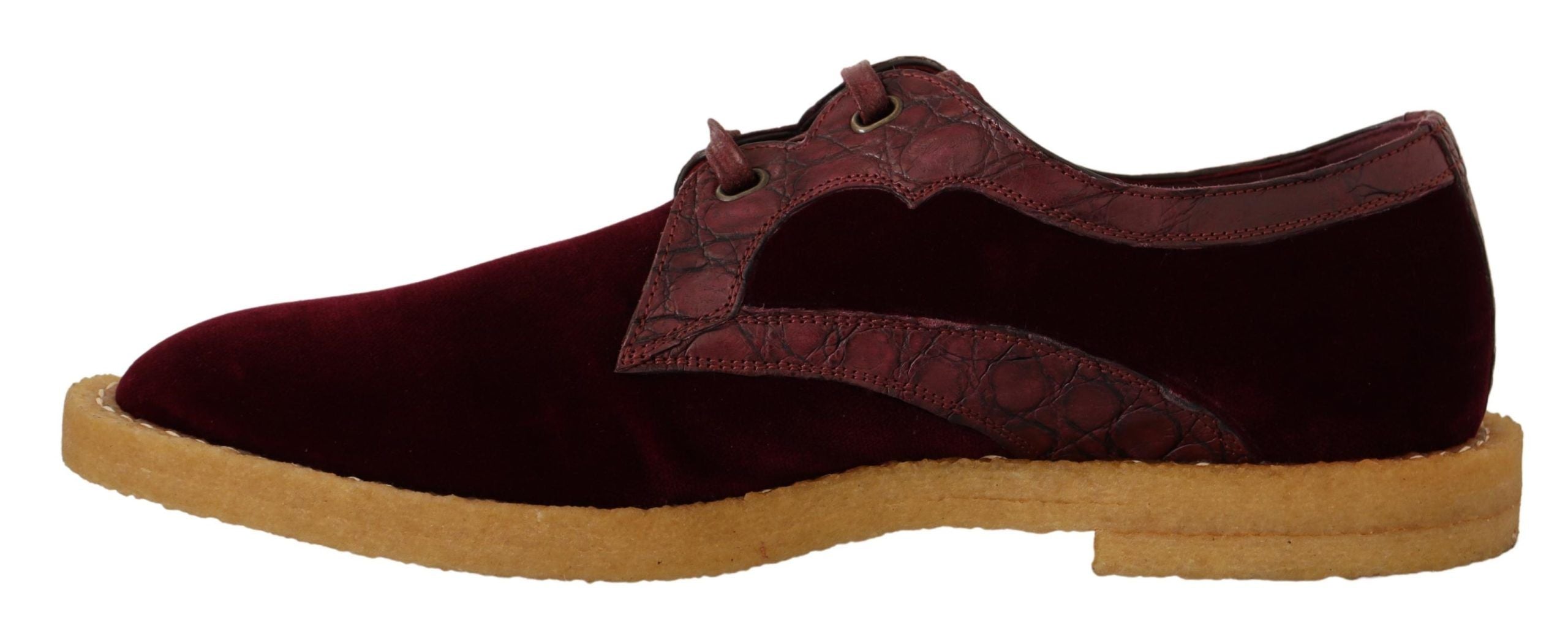 Dolce & Gabbana Bordeaux Velvet Exotic Leather Shoes Dolce & Gabbana