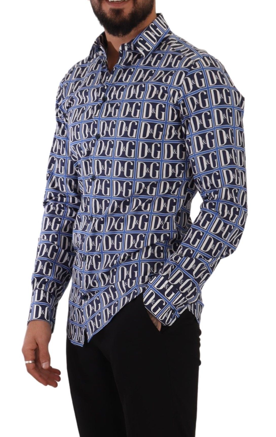 Dolce & Gabbana Blue Logo Mania Slim Fit Cotton Shirt Dolce & Gabbana