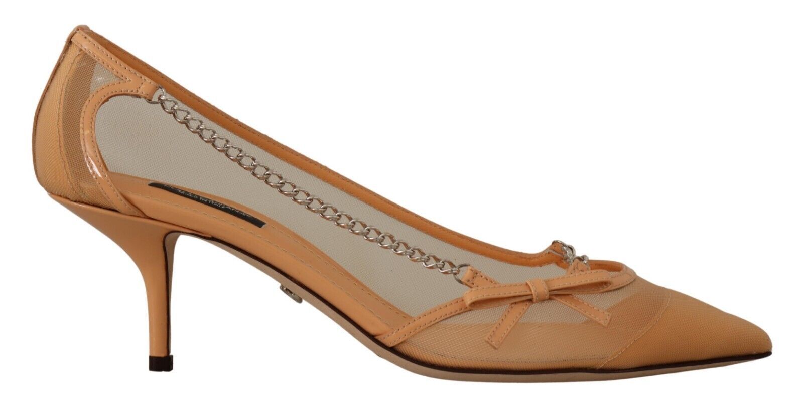 Dolce & Gabbana Peach Mesh Leather Chains Heels Pumps Shoes Dolce & Gabbana