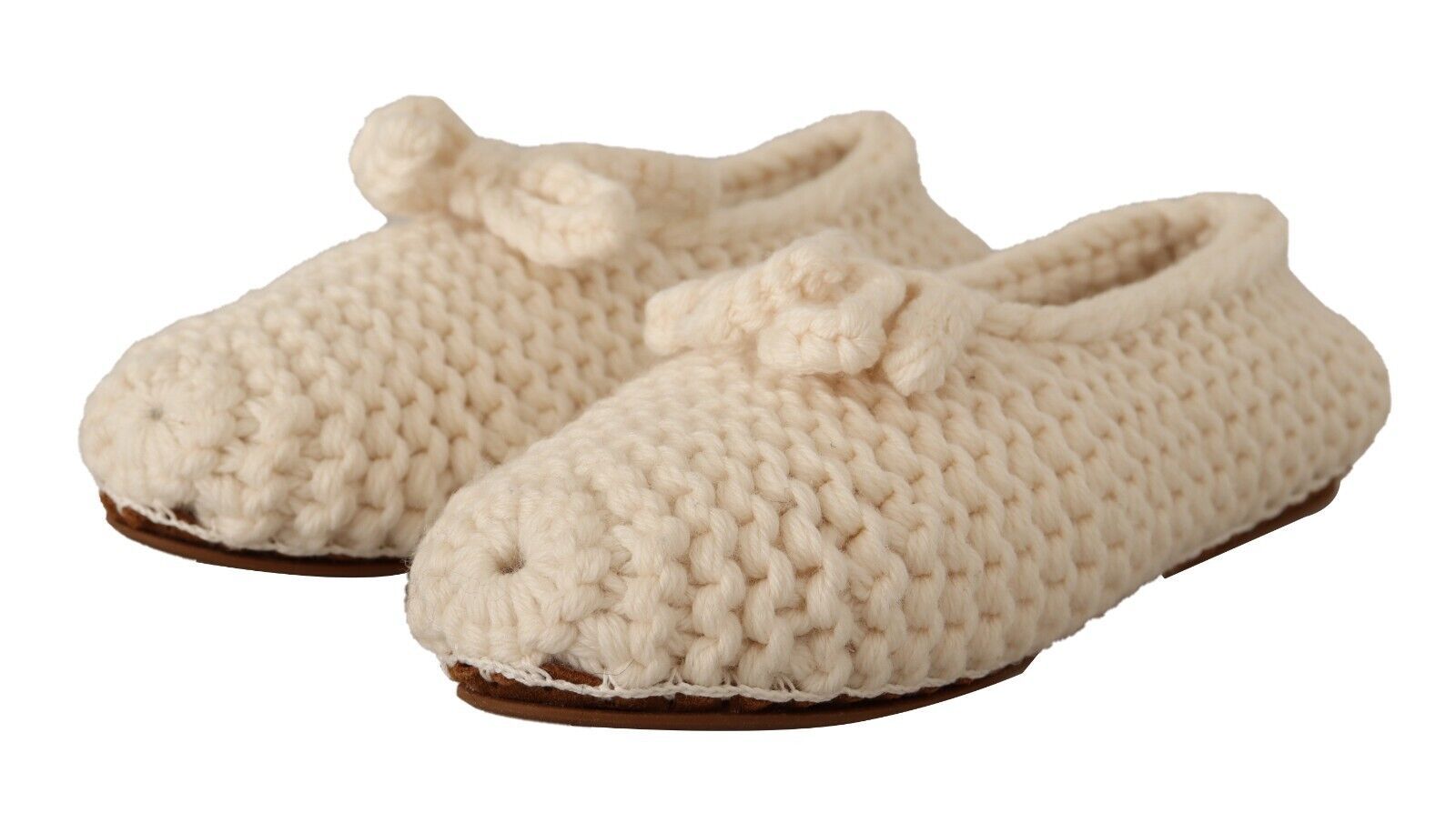 Dolce & Gabbana White Slip On Ballerina Flats Wool Knit Shoes Dolce & Gabbana