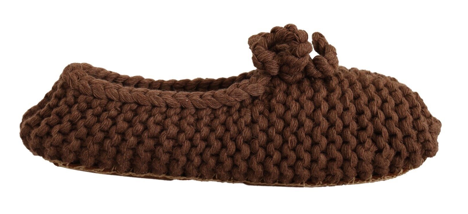 Dolce & Gabbana Brown Slip On Ballerina Flats Wool Knit Shoes Dolce & Gabbana