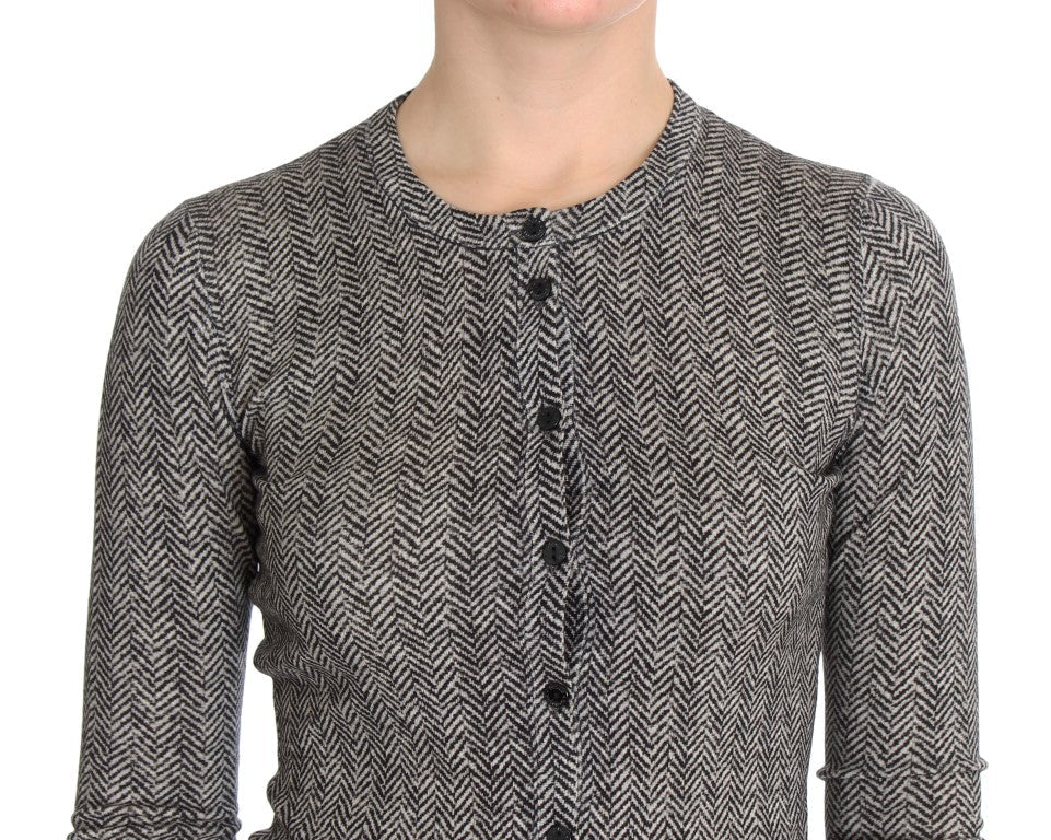 Dolce & Gabbana Black White Wool Top Cardigan Sweater Dolce & Gabbana