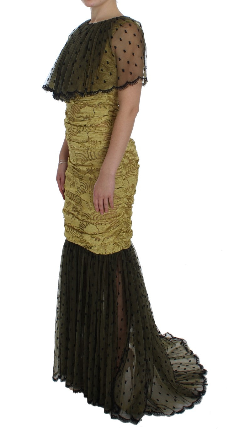 Dolce & Gabbana Yellow Black Floral Lace Ricamo Gown Dress Dolce & Gabbana