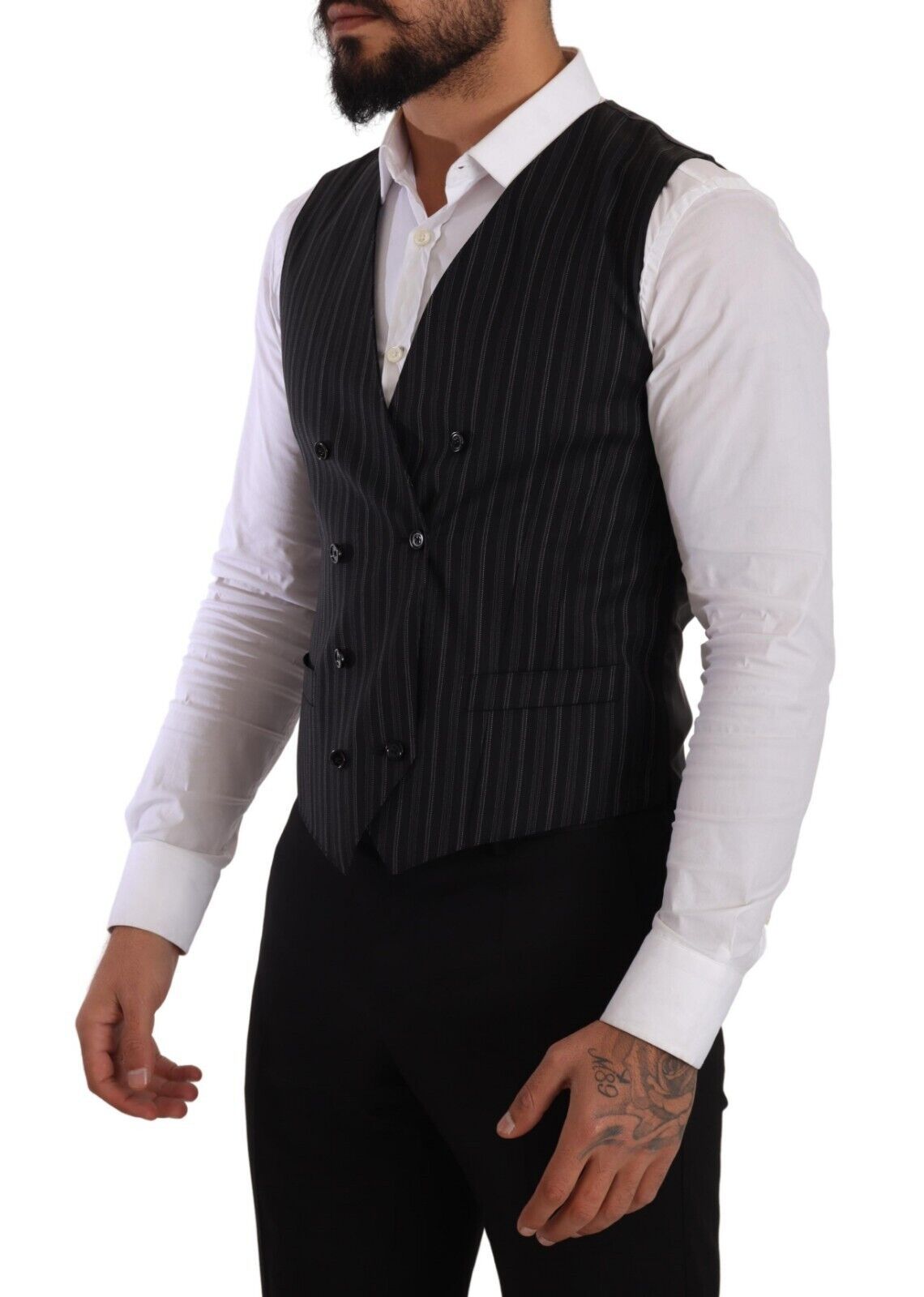Dolce & Gabbana Gray Striped Double Breasted Waistcoat Vest Dolce & Gabbana