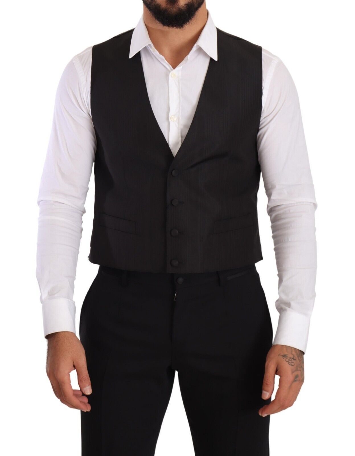 Dolce & Gabbana Gray Silk Slim Fit Waistcoat Formal Vest Dolce & Gabbana