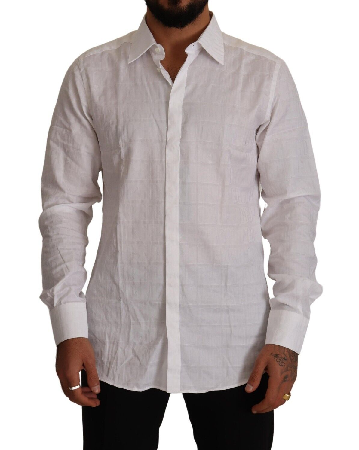 Dolce & Gabbana White GOLD Cotton Slim Fit Dress Formal Shirt Dolce & Gabbana