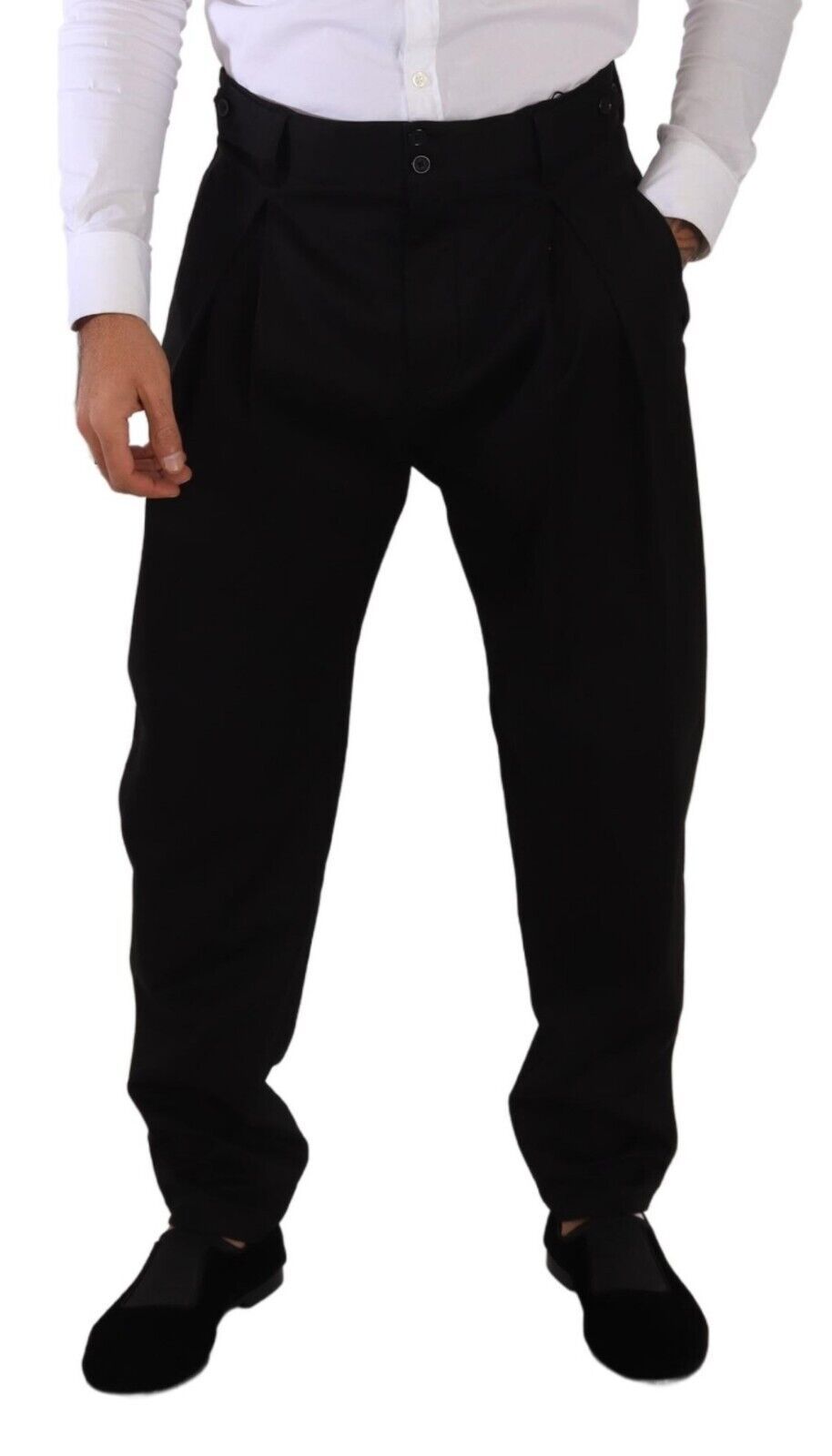 Dolce & Gabbana Black Cotton High Waist Men Trouser Dress Pants Dolce & Gabbana
