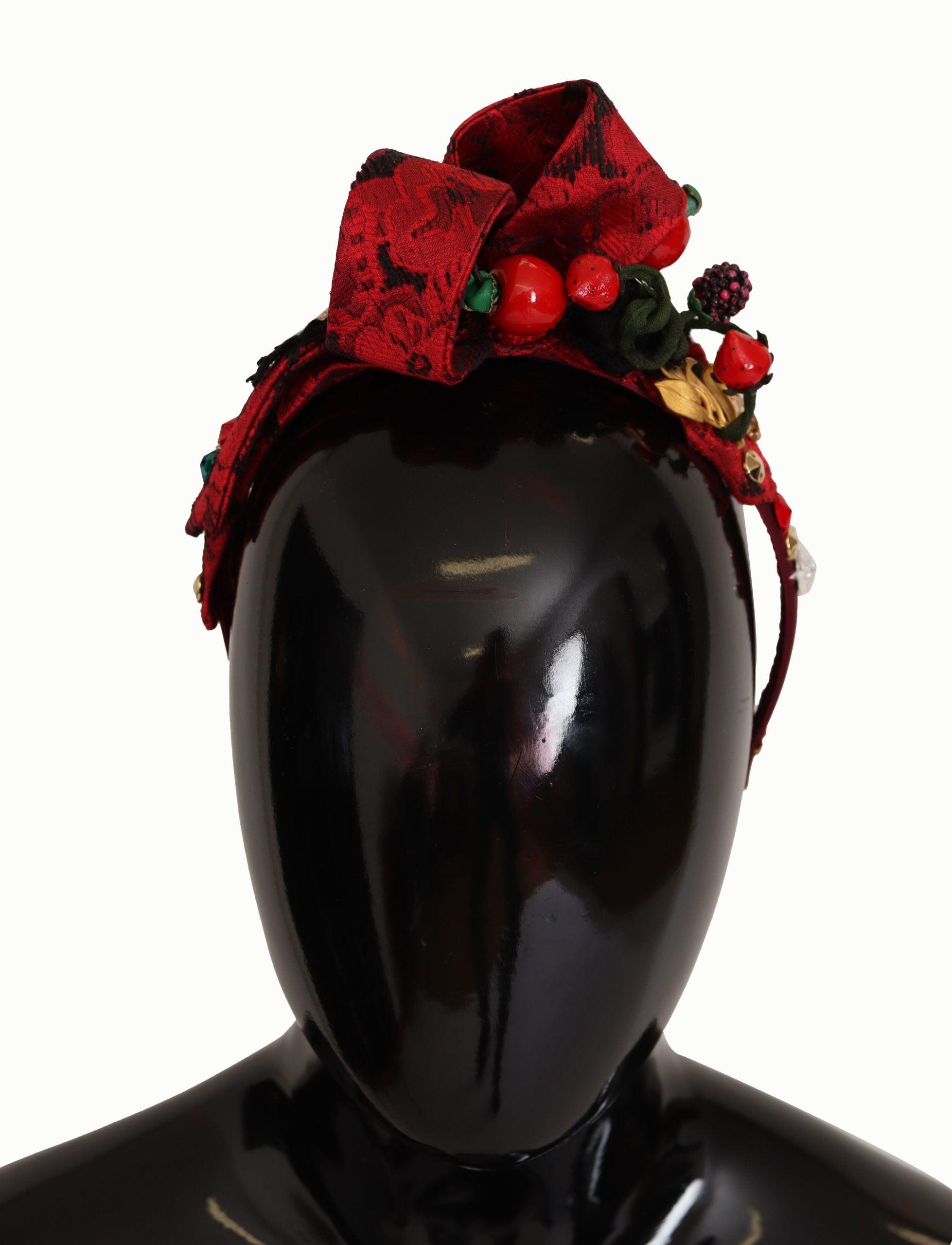 Dolce & Gabbana Cherry Silk Crystal Bow Logo Diadem Tiara Headband Dolce & Gabbana