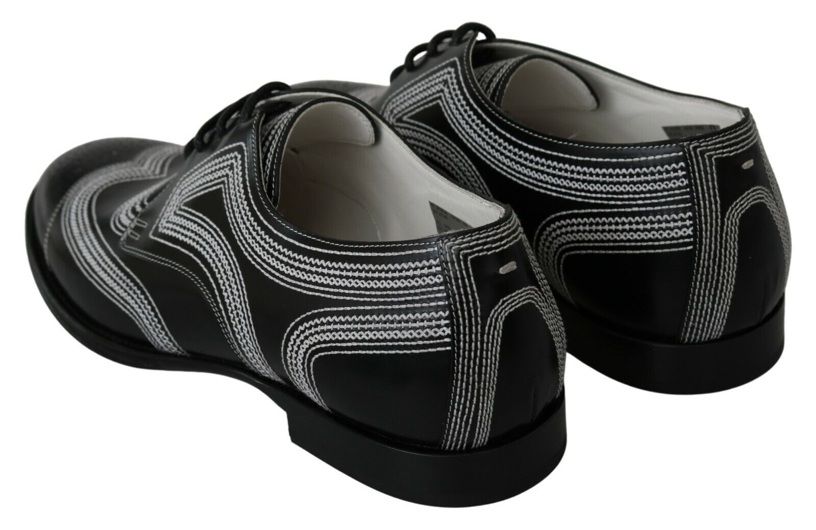 Dolce & Gabbana Black Leather Derby Formal White Lace Shoes Dolce & Gabbana