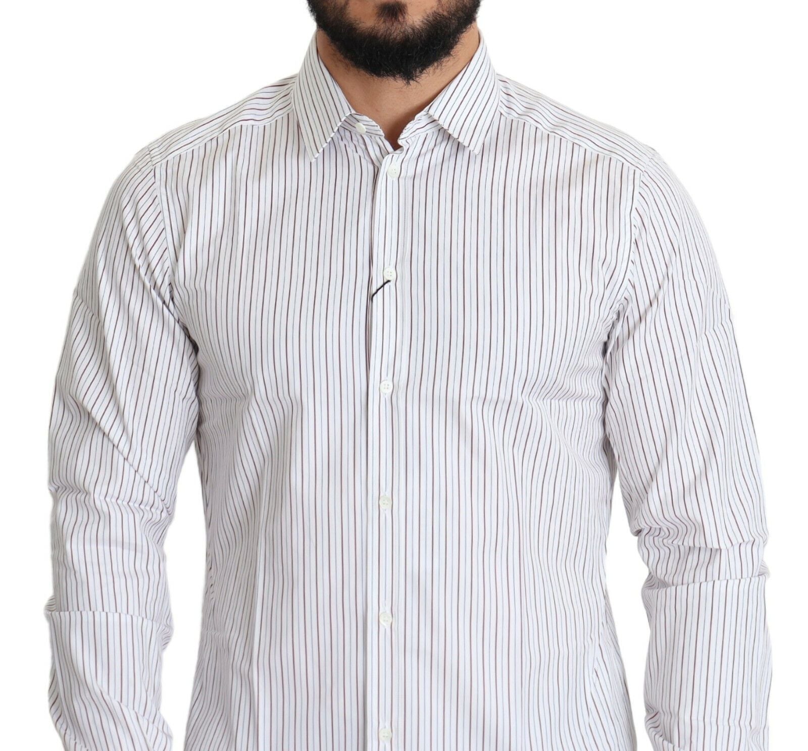 Dolce & Gabbana White Striped Formal MARTINI Shirt Dolce & Gabbana