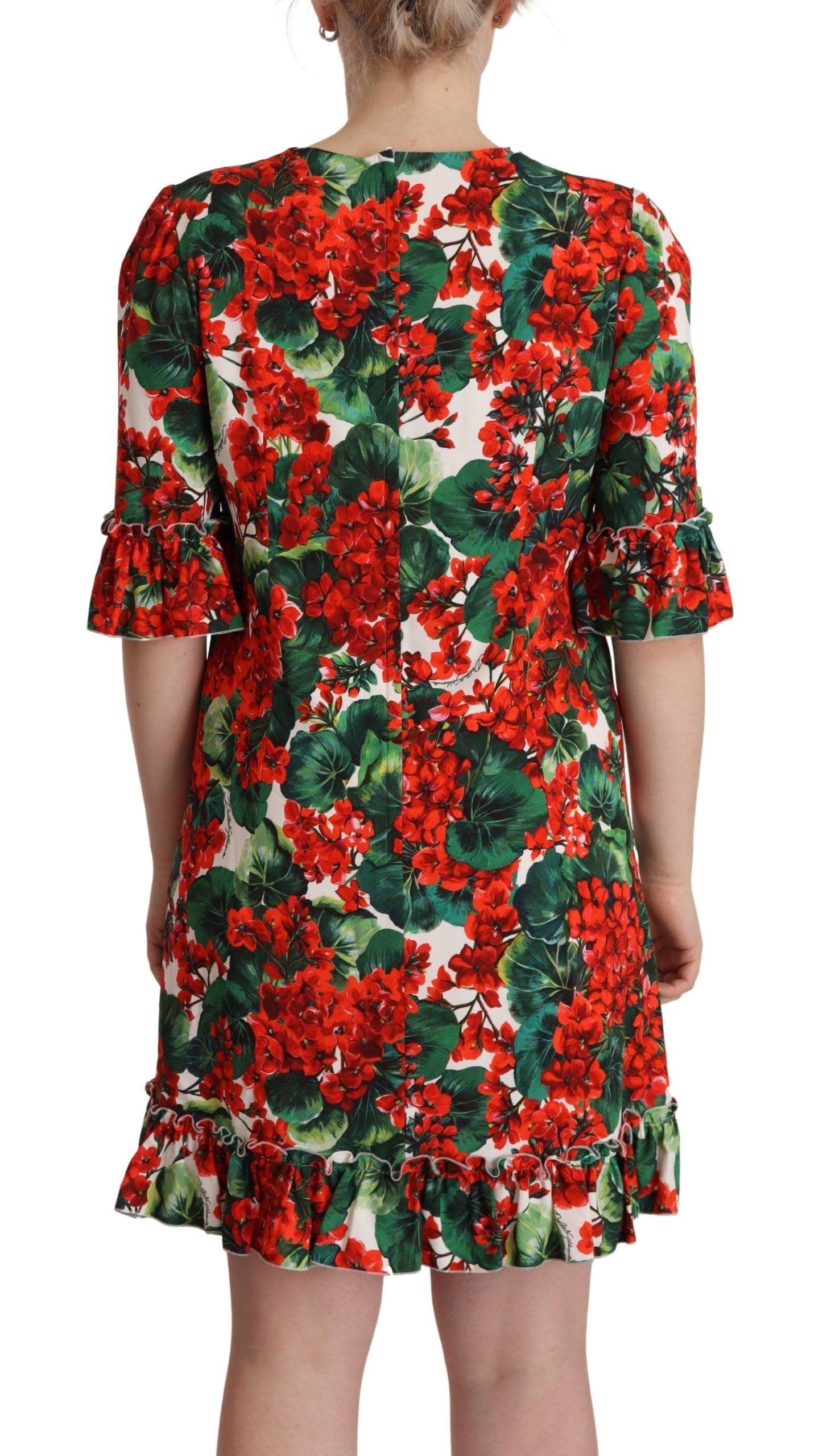 Dolce & Gabbana Multicolor Red Floral Shift Gown Dress Dolce & Gabbana