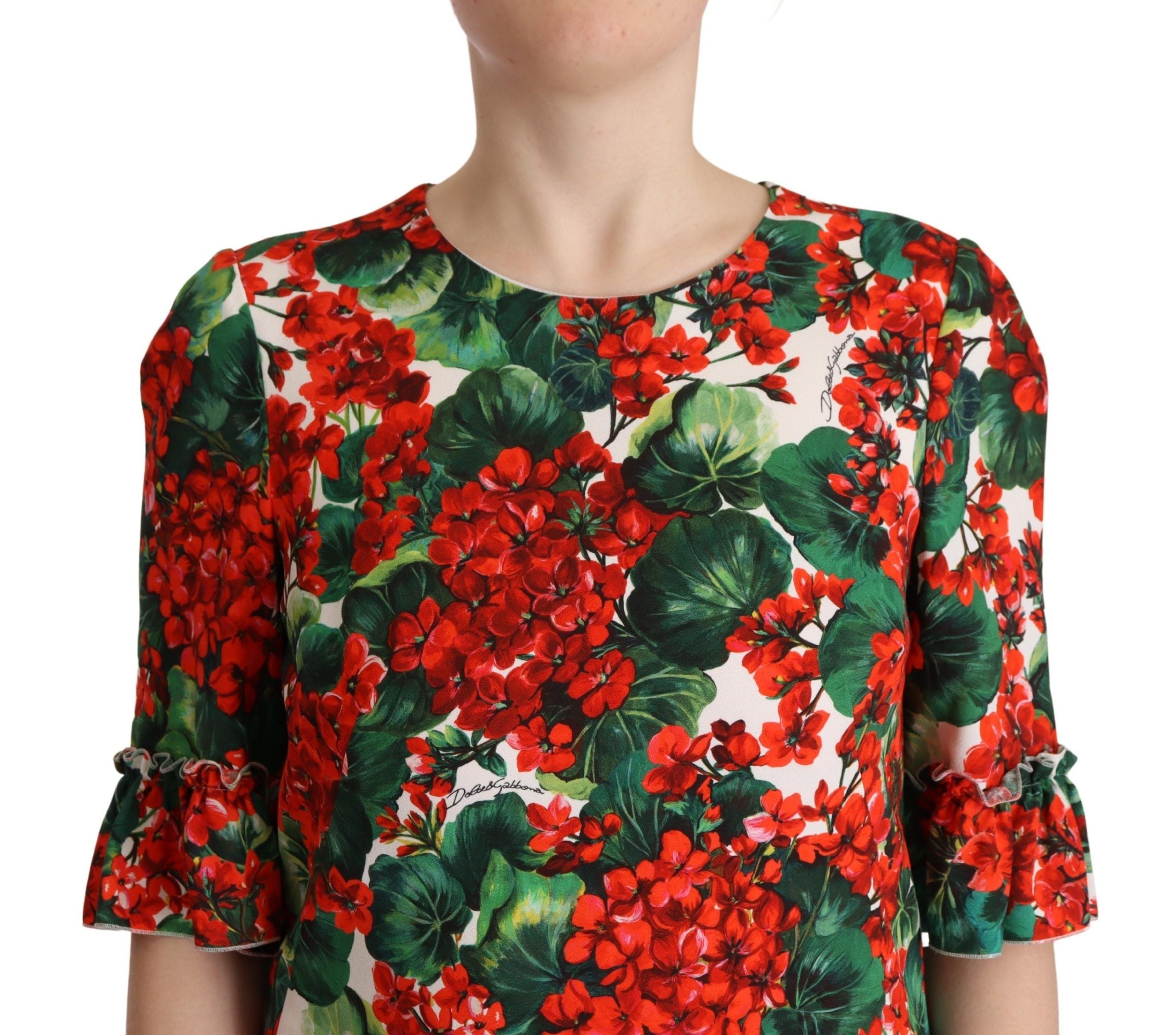 Dolce & Gabbana Multicolor Red Floral Shift Gown Dress Dolce & Gabbana