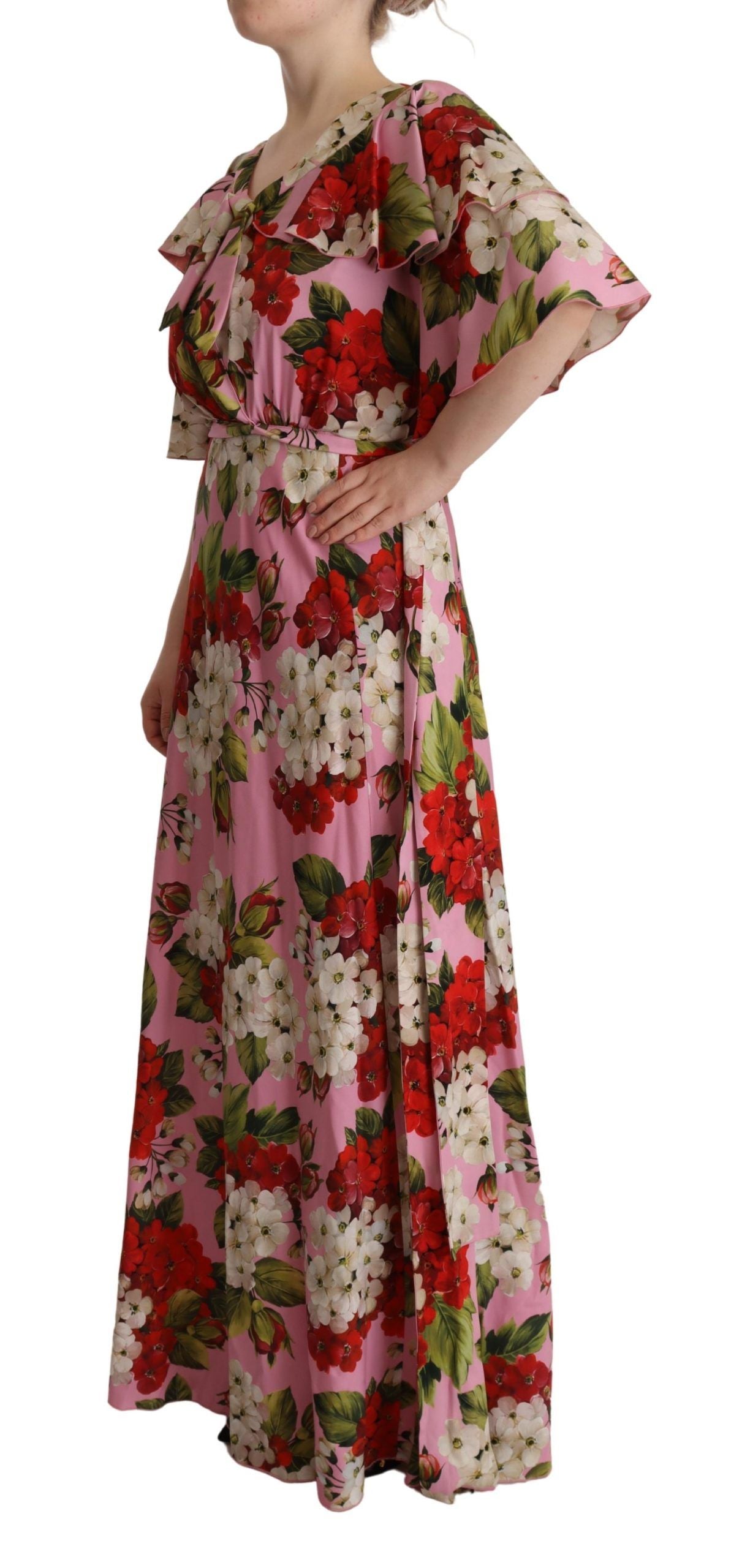 Dolce & Gabbana Pink Floral Silk Stretch Gown Maxi Dress Dolce & Gabbana