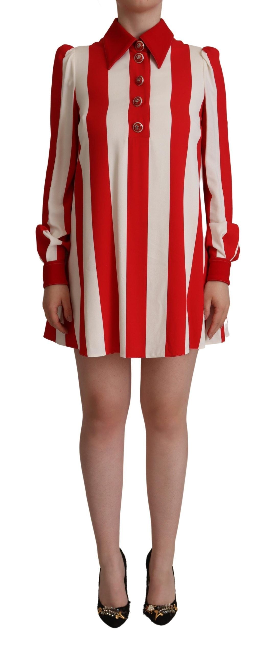 Dolce & Gabbana White Red Stretch Mini Shirt Gown Dress Dolce & Gabbana
