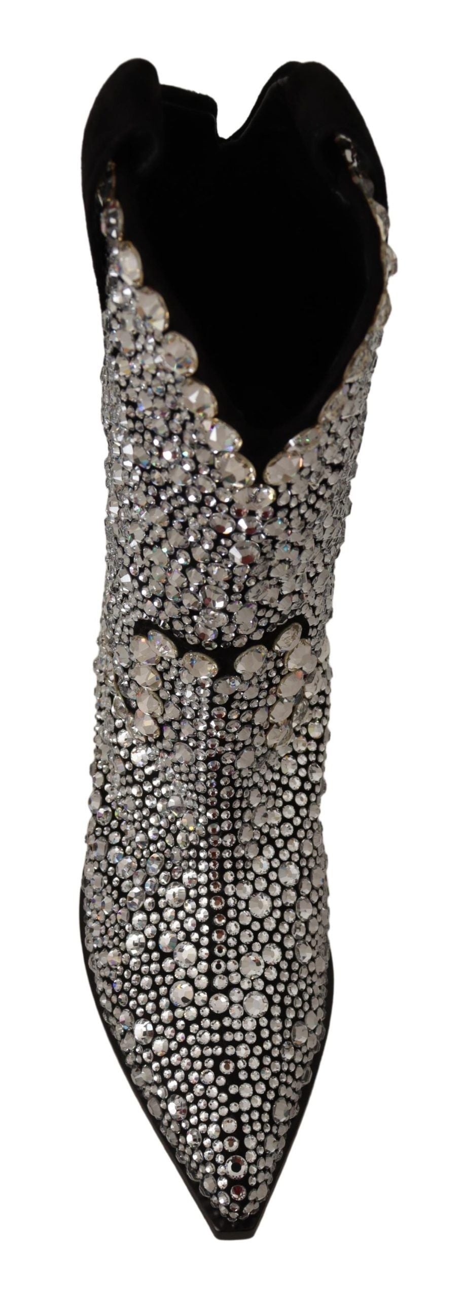 Dolce & Gabbana Black Suede Strass Crystal Cowgirl Boots Dolce & Gabbana